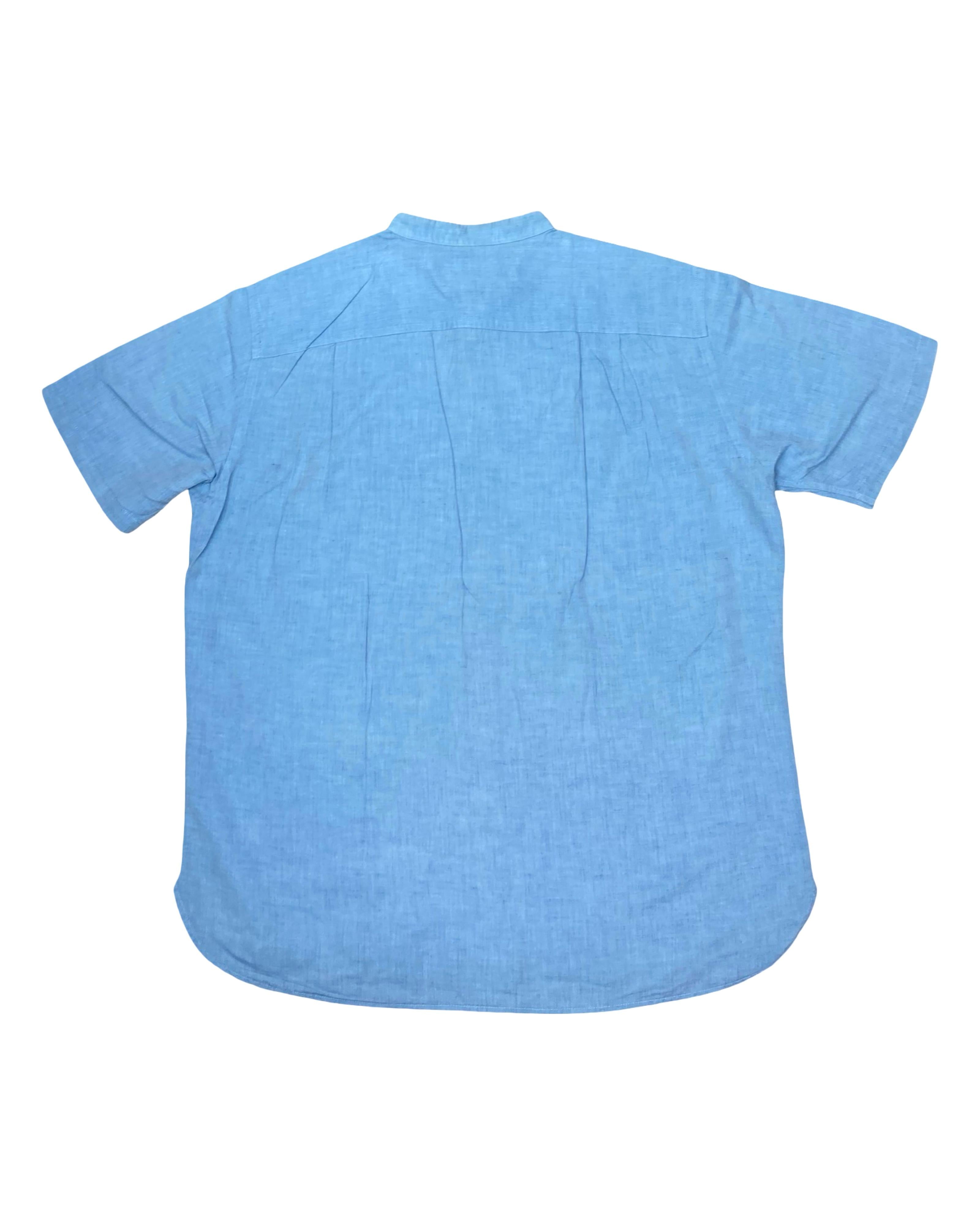 Uniqlo Blue Mandarin Collar Linen Shirt | Large | Chest 24.5”