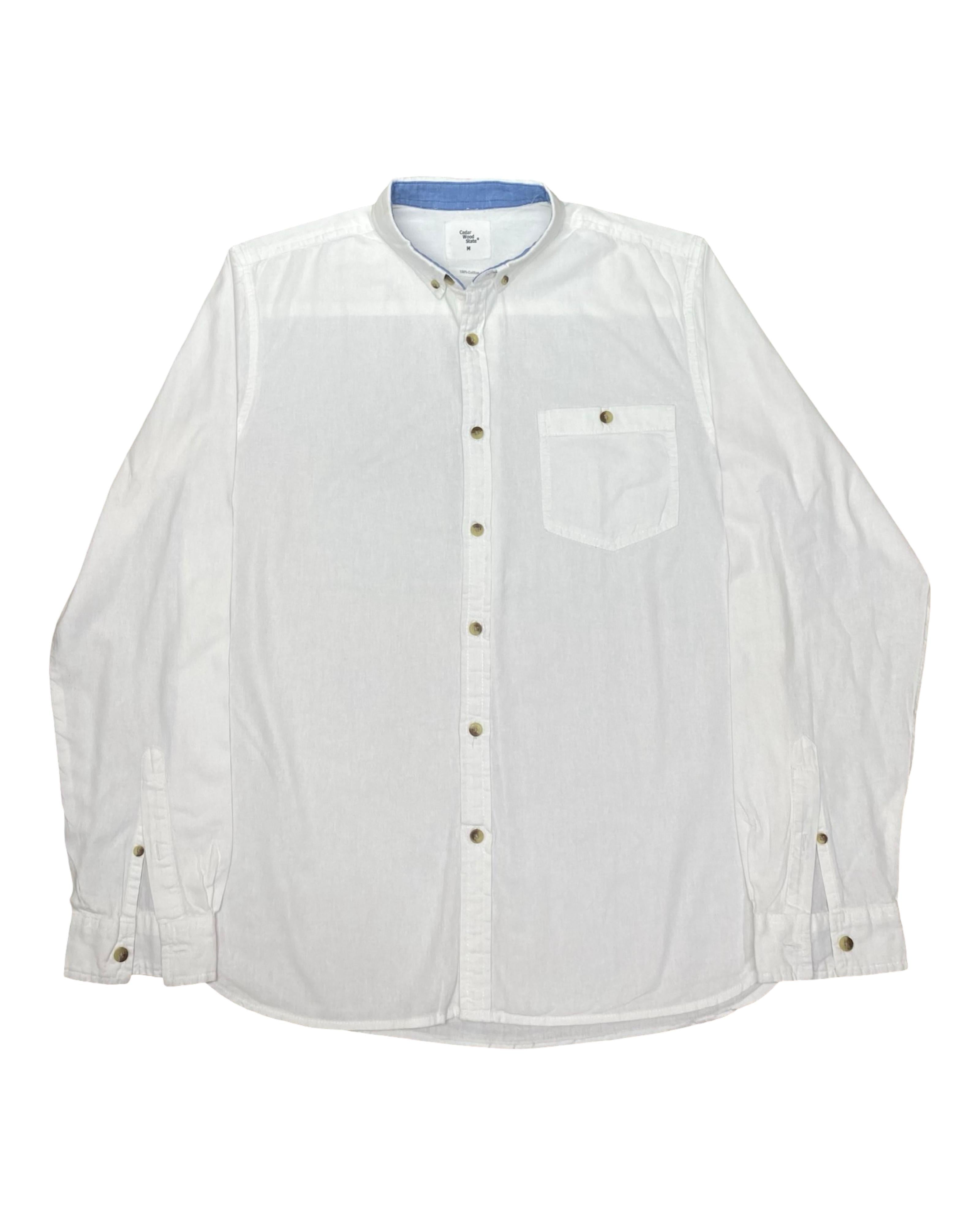 Cedar Wood State White Cotton Shirt | Medium | Chest 21.5”