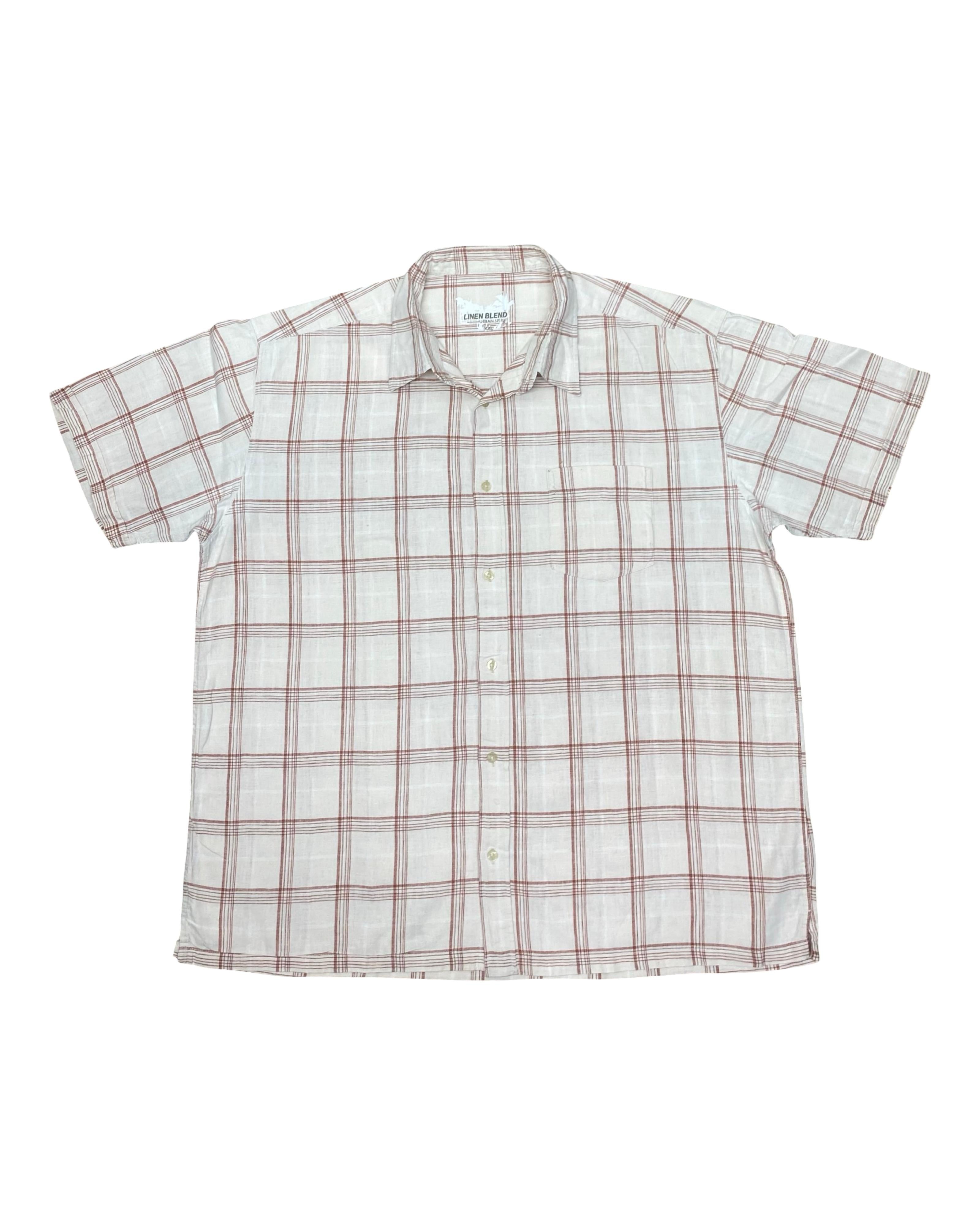 Urban Spirit Beige Checkered Linen Blend Shirt | XL | Chest 26.5”