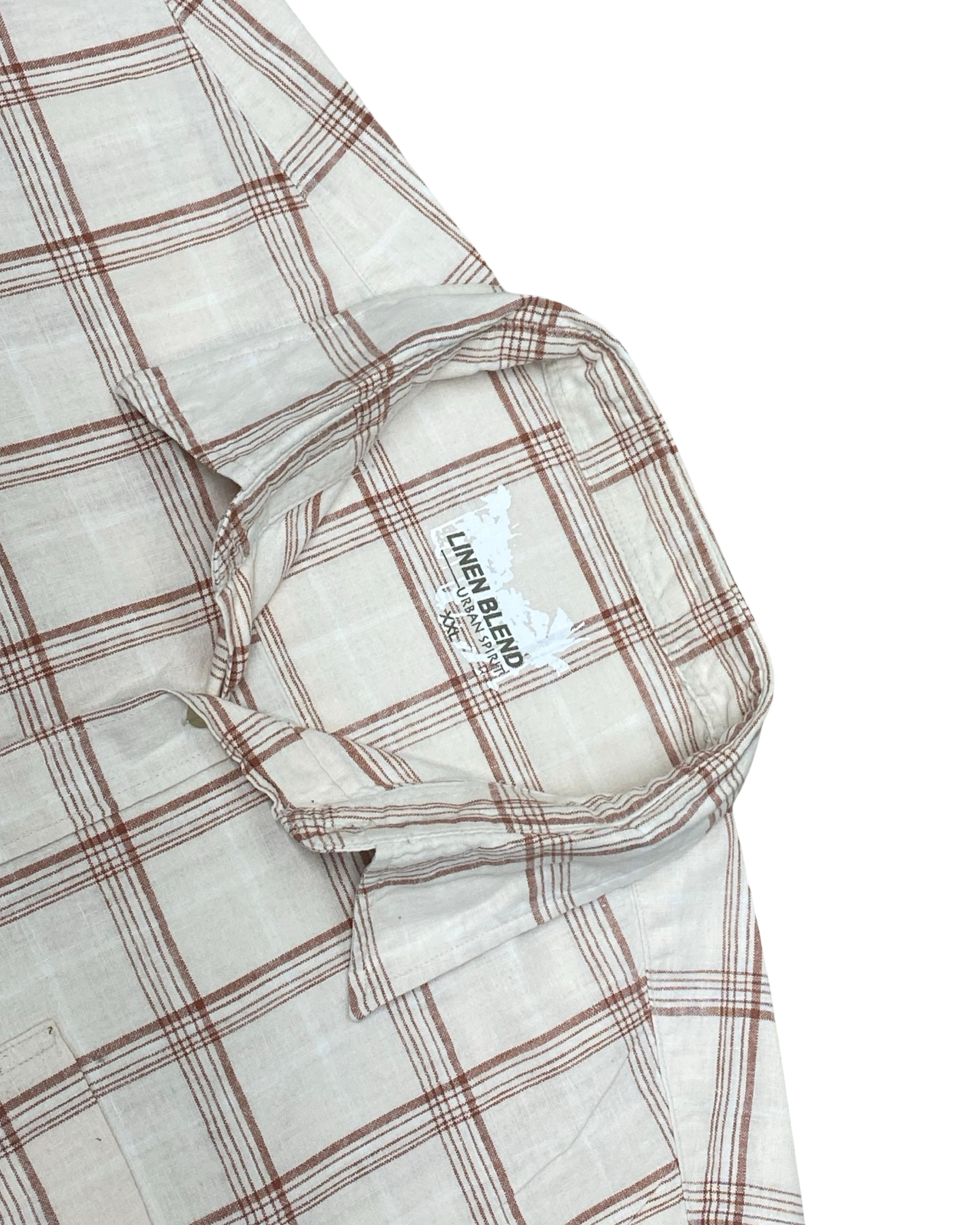 Urban Spirit Beige Checkered Linen Blend Shirt | XL | Chest 26.5”