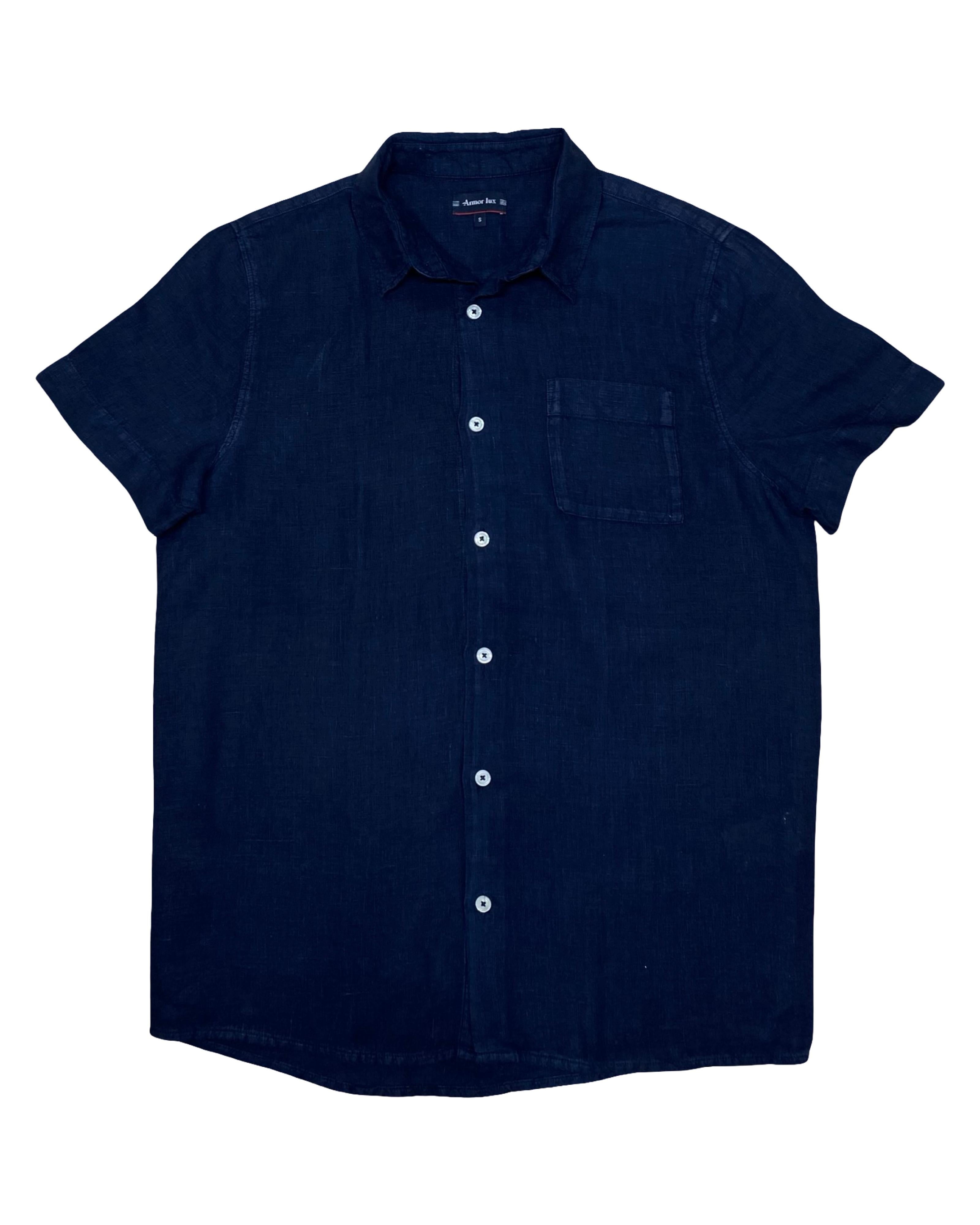 Armor Lux Navy Linen Shirt | Medium | Chest 22”