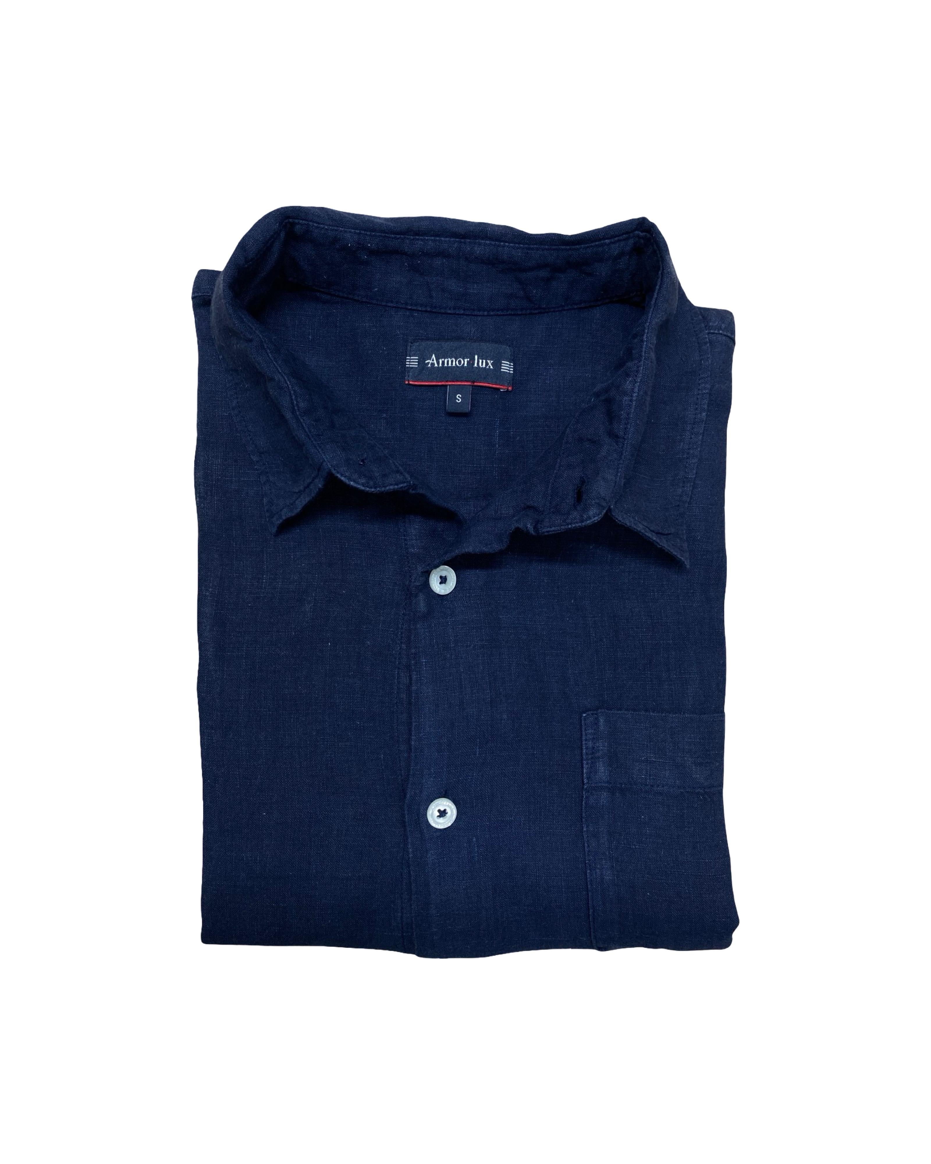 Armor Lux Navy Linen Shirt | Medium | Chest 22”
