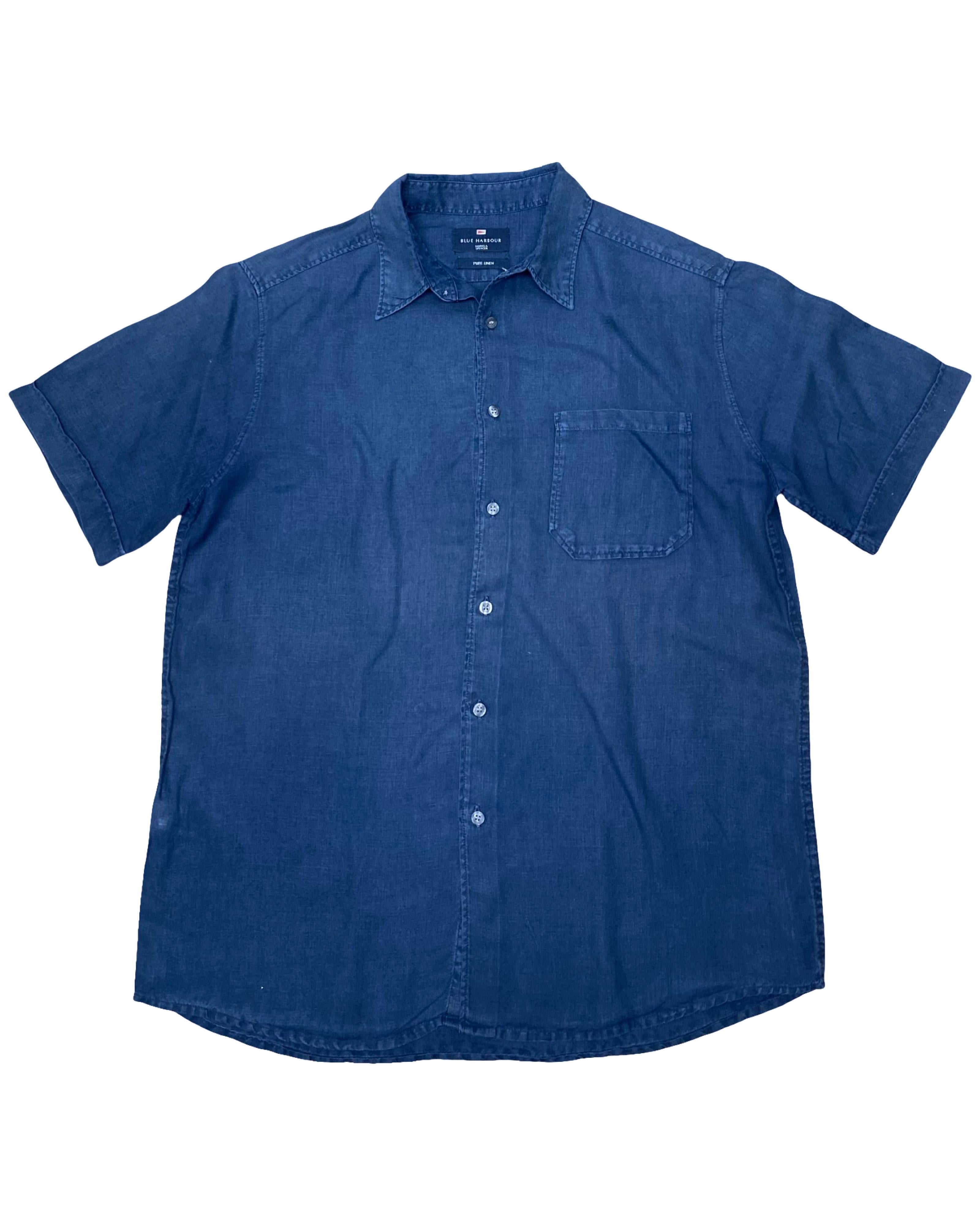 Blue Harbour Navy Linen Shirt | Large | Chest 23”