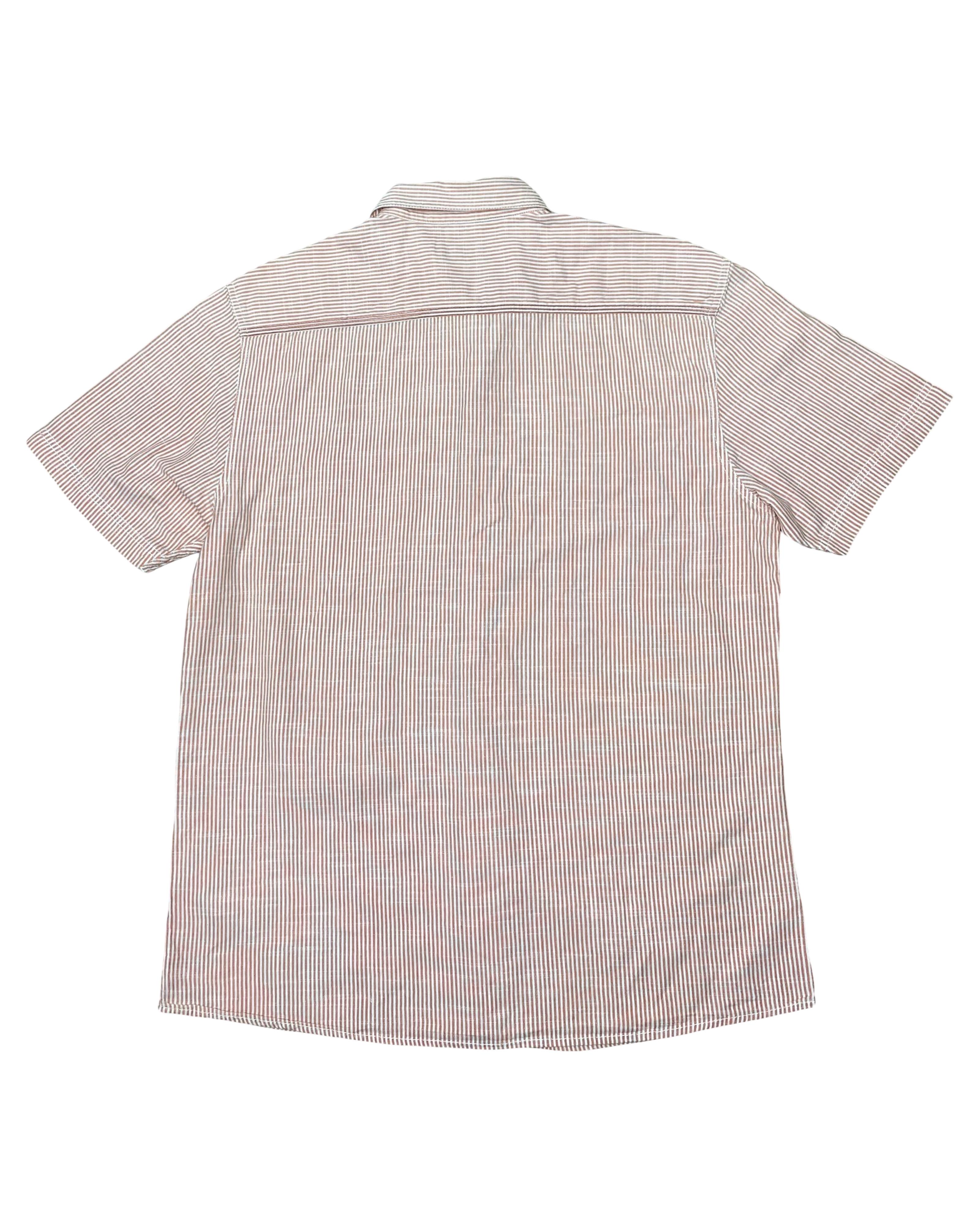 Blue Harbour Beige Stripe Linen Shirt | Medium | Chest 21.5”