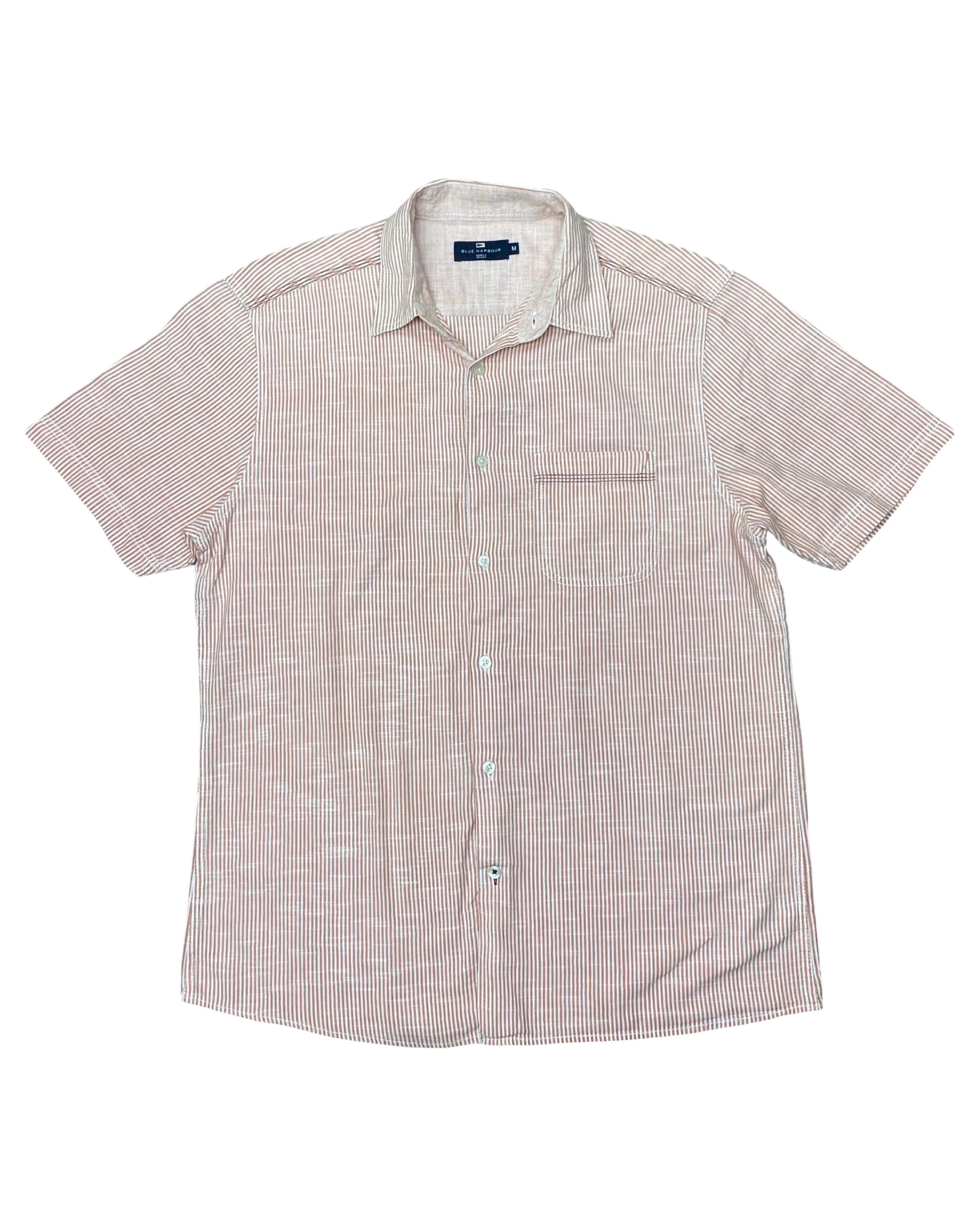 Blue Harbour Beige Stripe Linen Shirt | Medium | Chest 21.5”