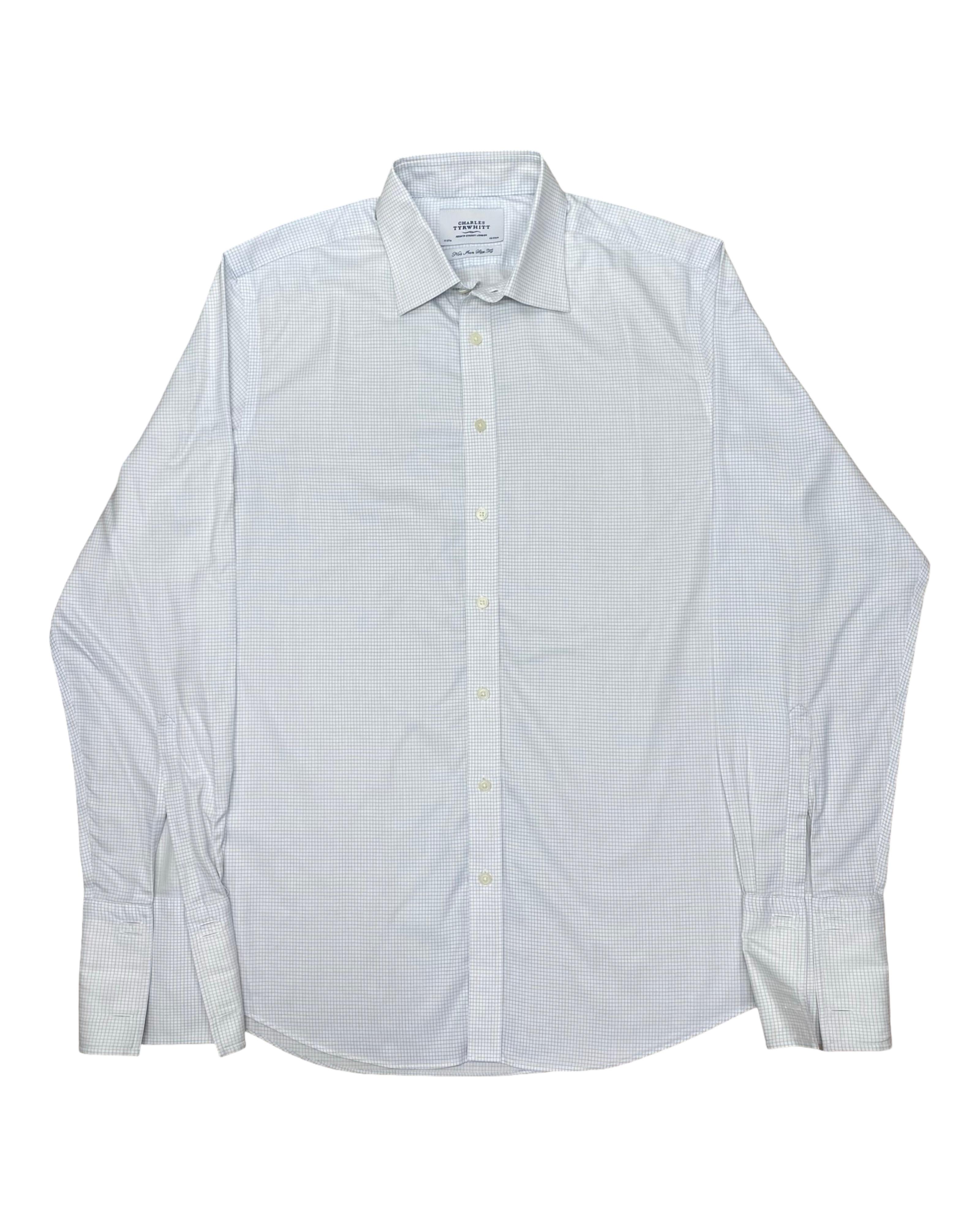 Charles Tyrwhitt Blue Microcheck Shirt | Large | Chest 24.5”