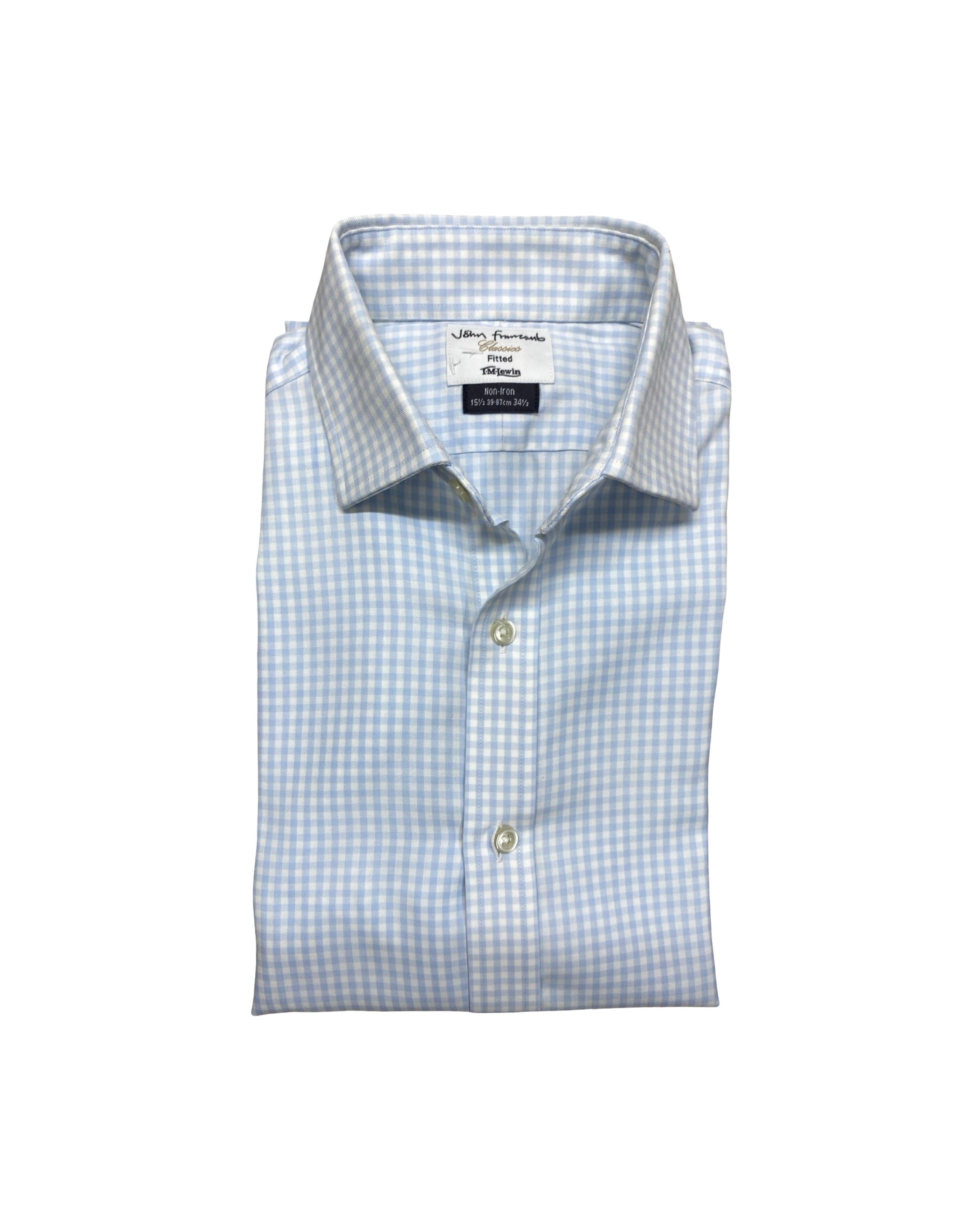 T.M. Lewin Blue Gingham Check Shirt | Medium | Chest 21.5”