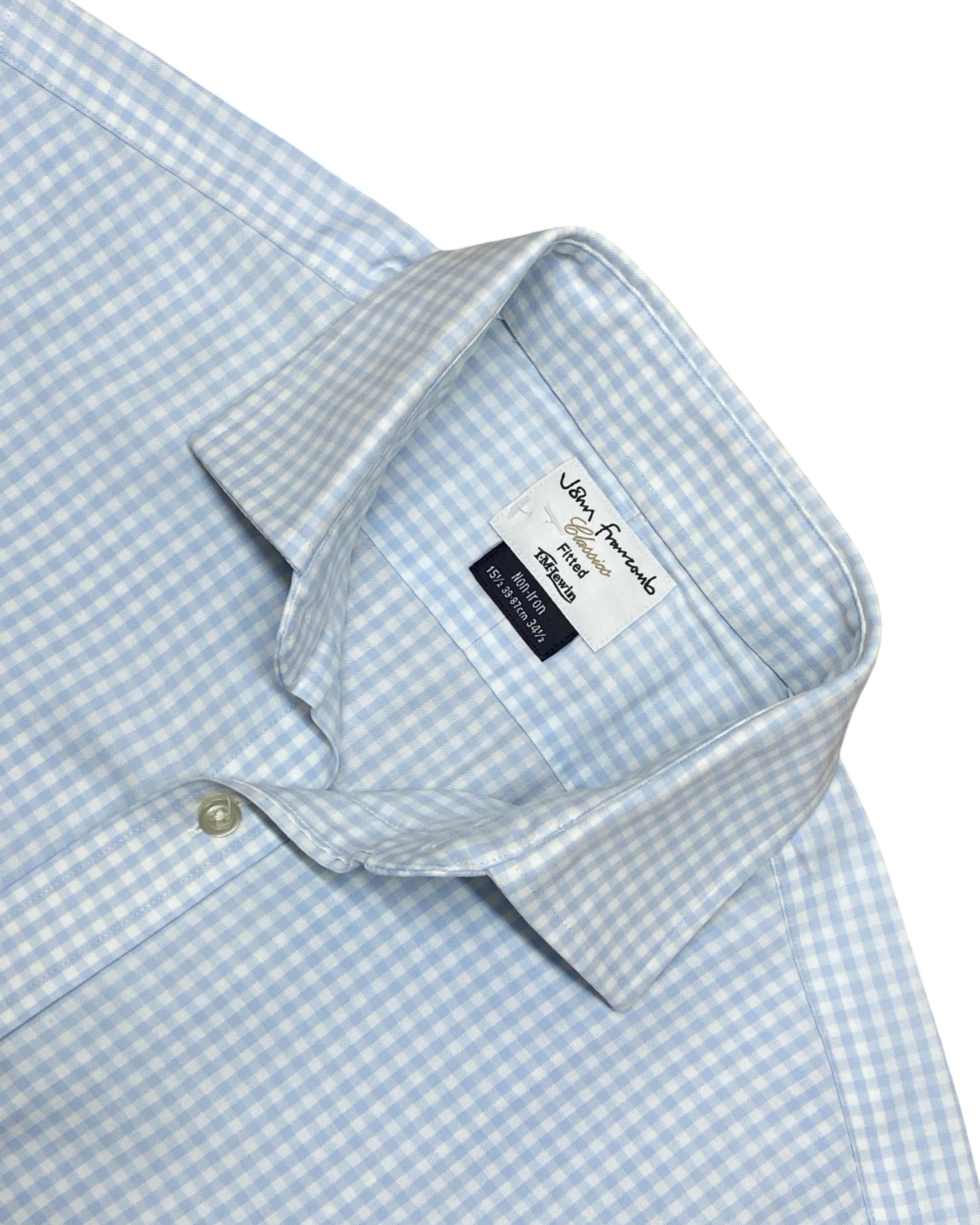 T.M. Lewin Blue Gingham Check Shirt | Medium | Chest 21.5”