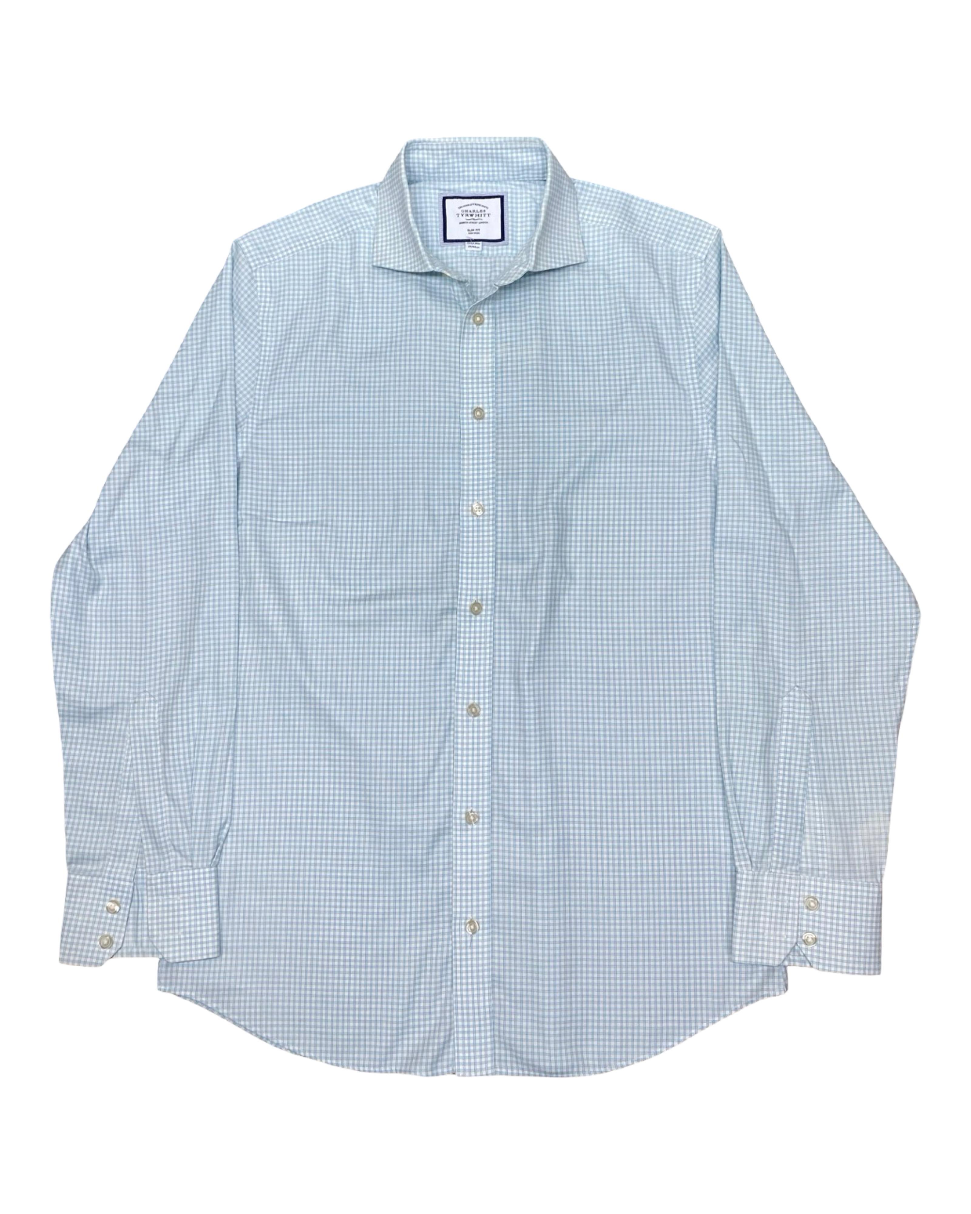 Charles Tyrwhitt Blue Micro Check Shirt | Medium | Chest 21”