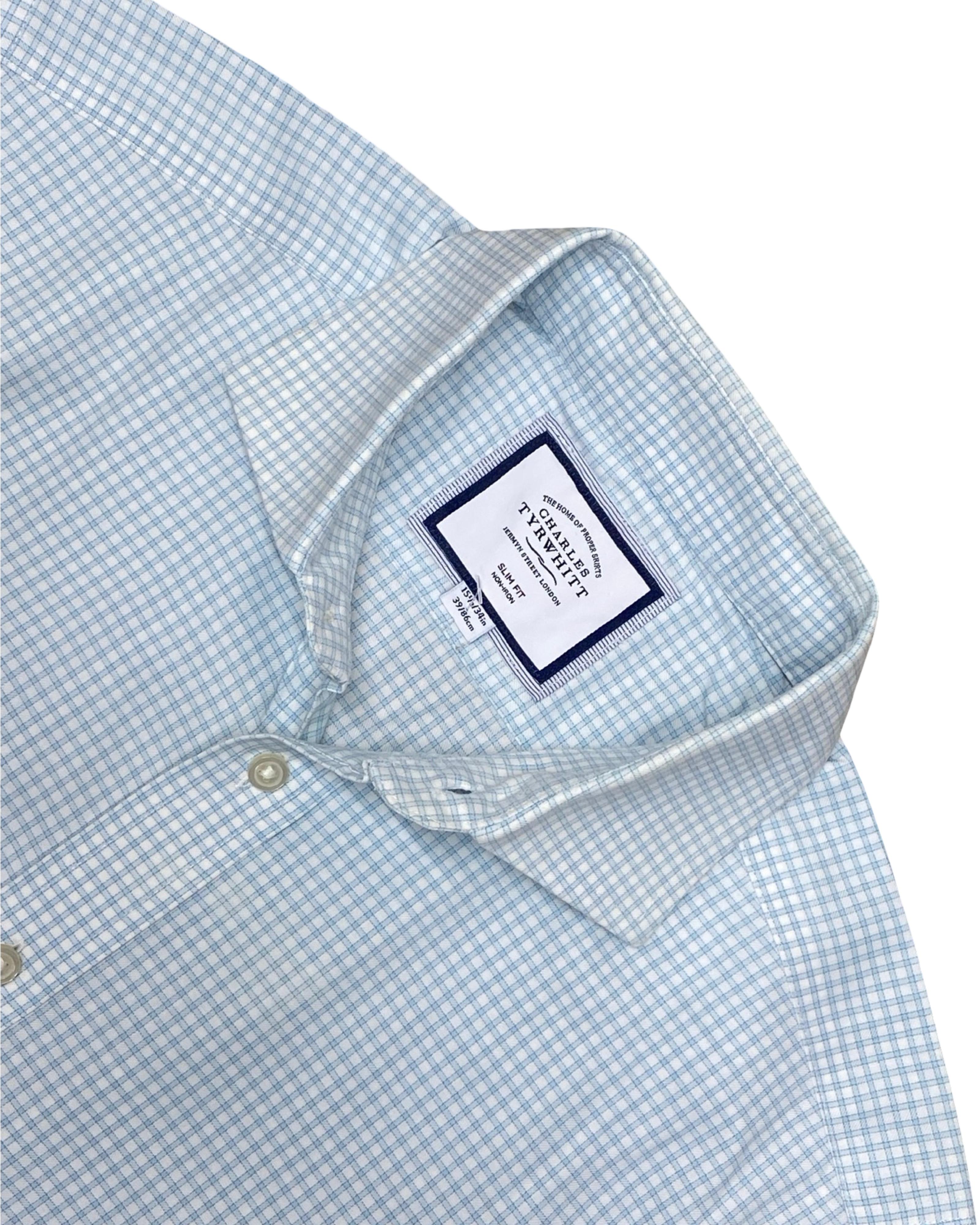 Charles Tyrwhitt Blue Micro Check Shirt | Medium | Chest 21”