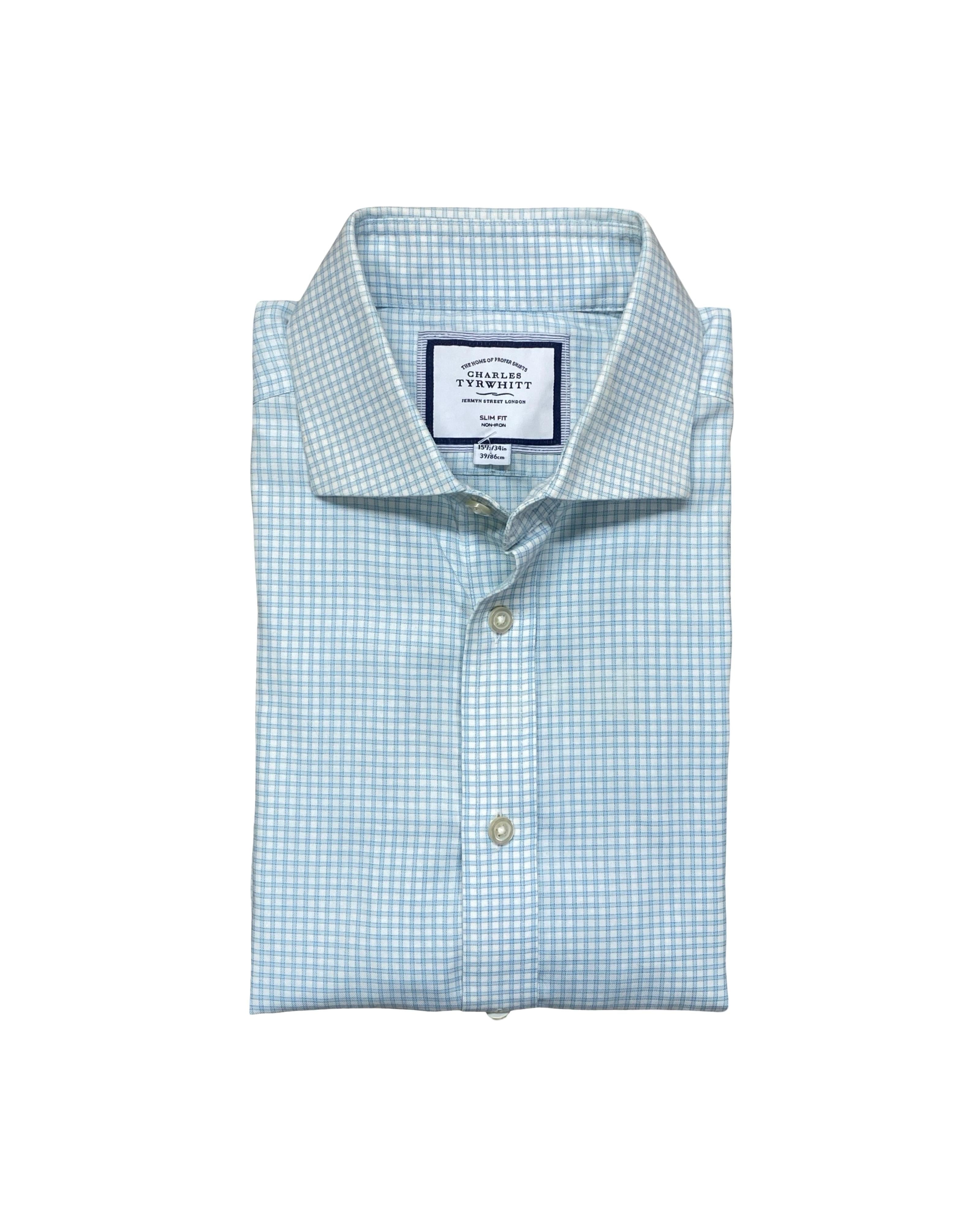 Charles Tyrwhitt Blue Micro Check Shirt | Medium | Chest 21”