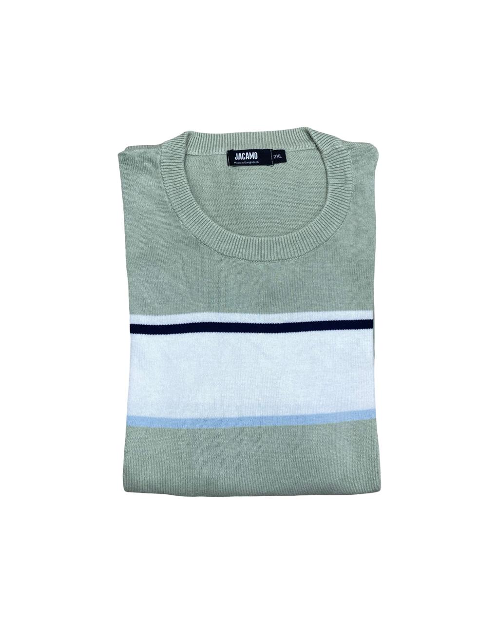 Jacamo Sage Green & White Stripe Crew Neck Knit | XL | Chest 26.5”