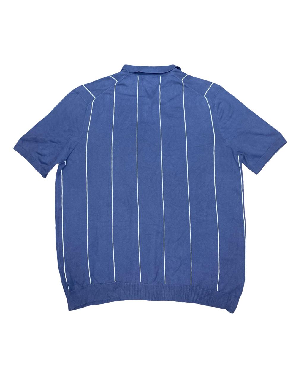 M&S Blue Striped Polo Shirt | XL | Chest 26”
