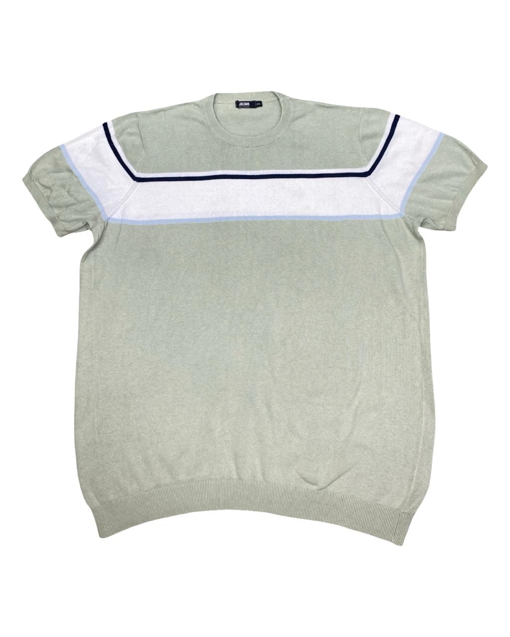 Jacamo Sage Green & White Stripe Crew Neck Knit | XL | Chest 26.5”