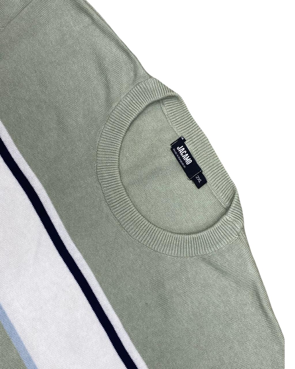 Jacamo Sage Green & White Stripe Crew Neck Knit | XL | Chest 26.5”