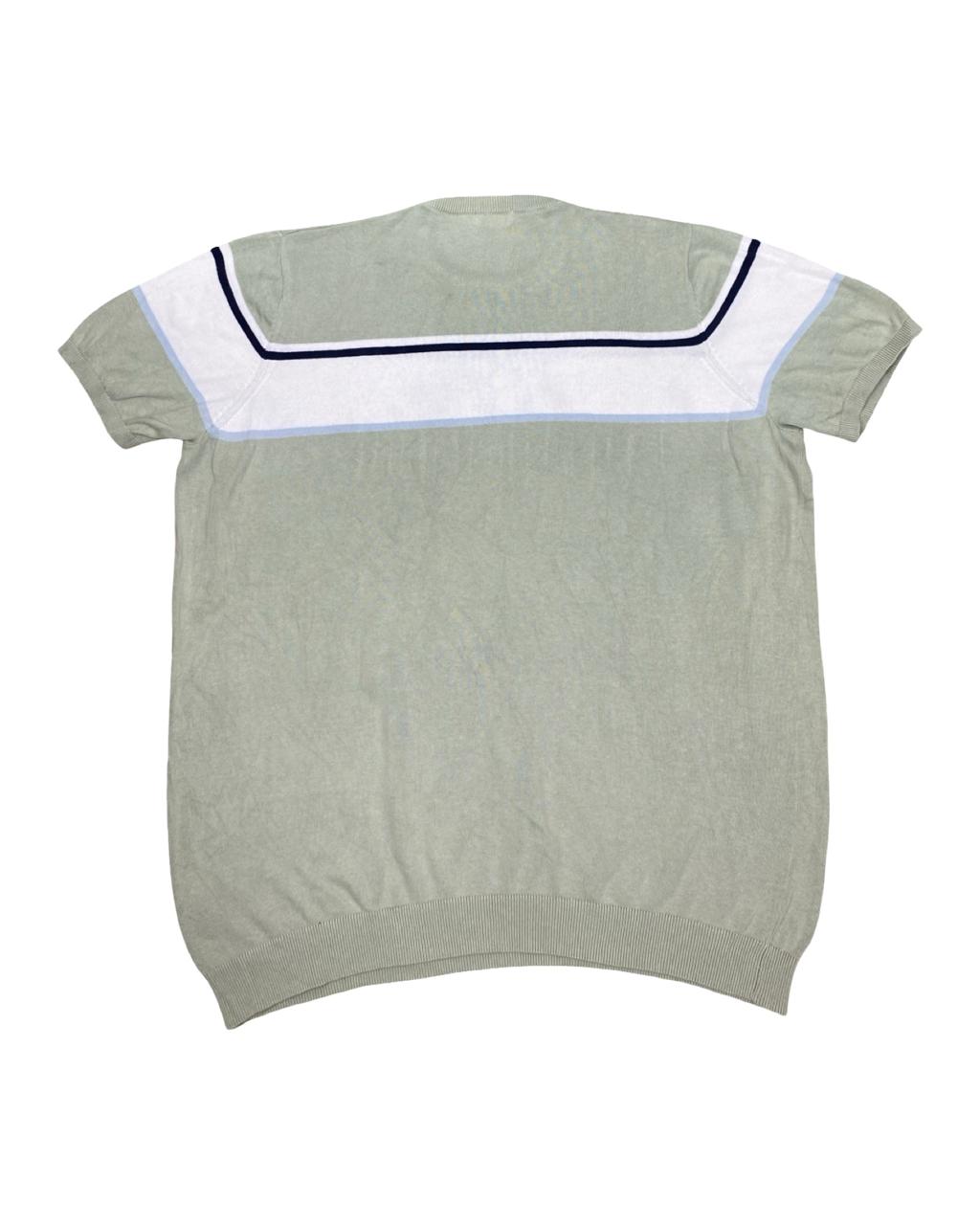 Jacamo Sage Green & White Stripe Crew Neck Knit | XL | Chest 26.5”
