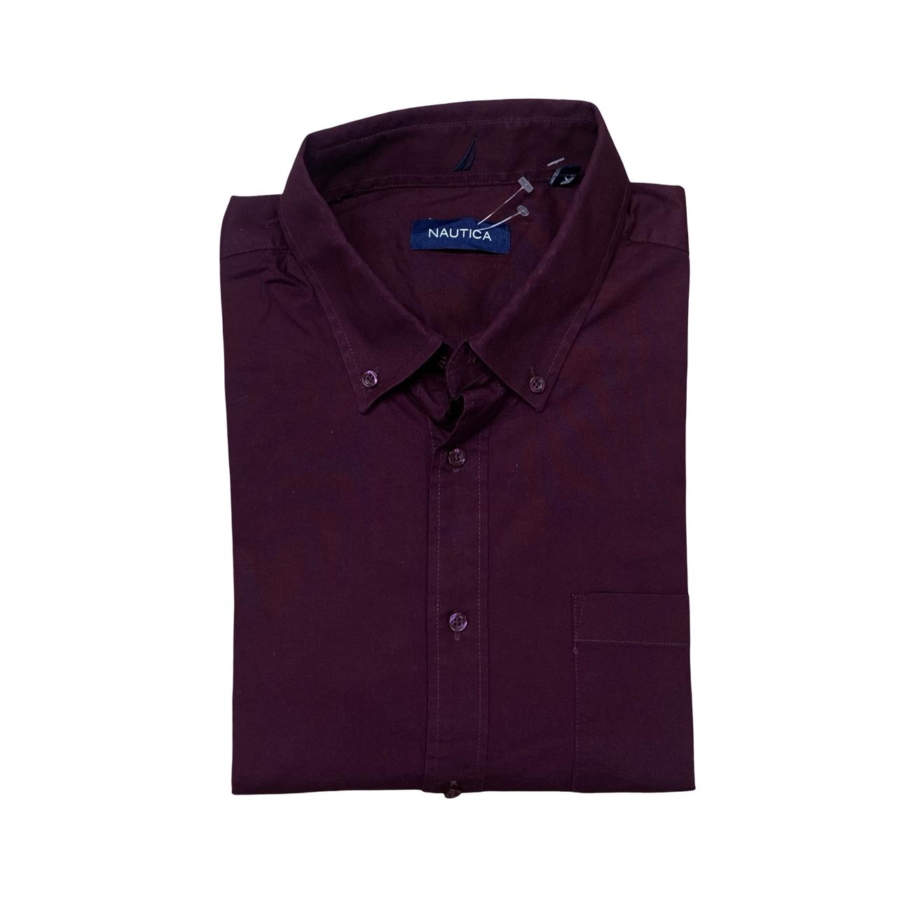 Nautica Solid Maroon Shirt | Large | Chest 24”
