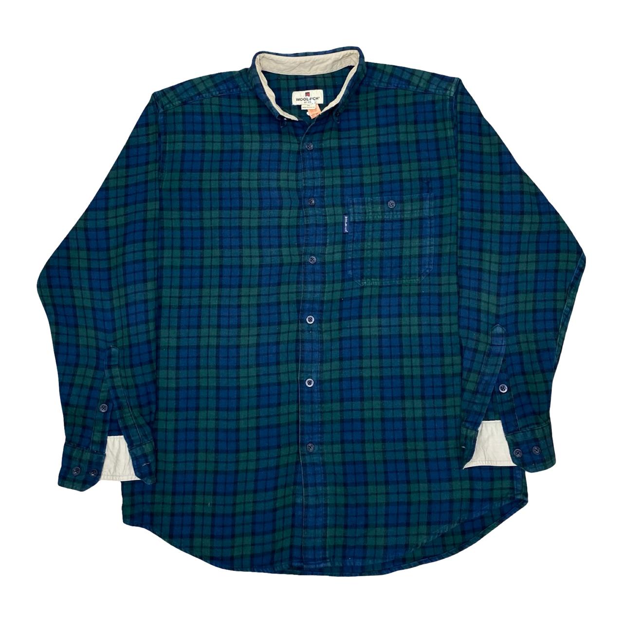 WoolRich Green & Navy Flannel Check Shirt | Large | Chest 25”