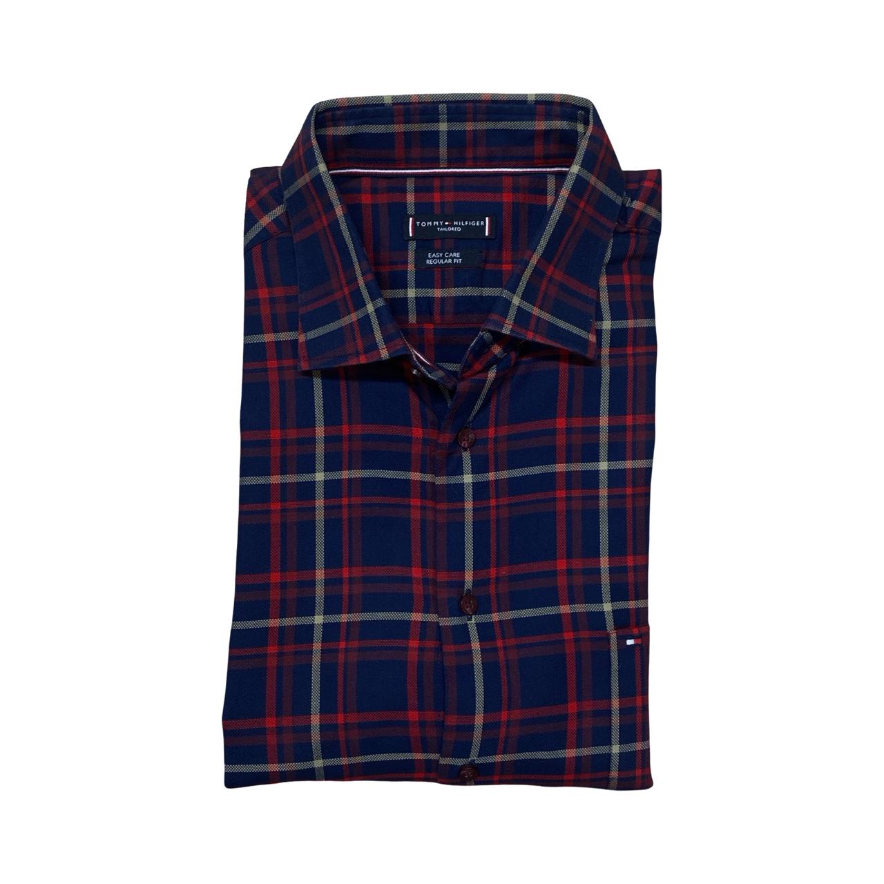 Tommy Hilfiger Navy & Red Check Shirt | Large | Chest 23.5”