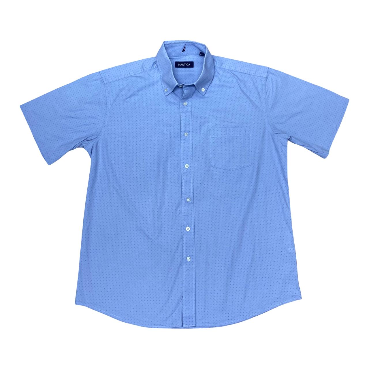 Nautica Light Blue Micro-Dot Shirt | Medium | Chest 22”