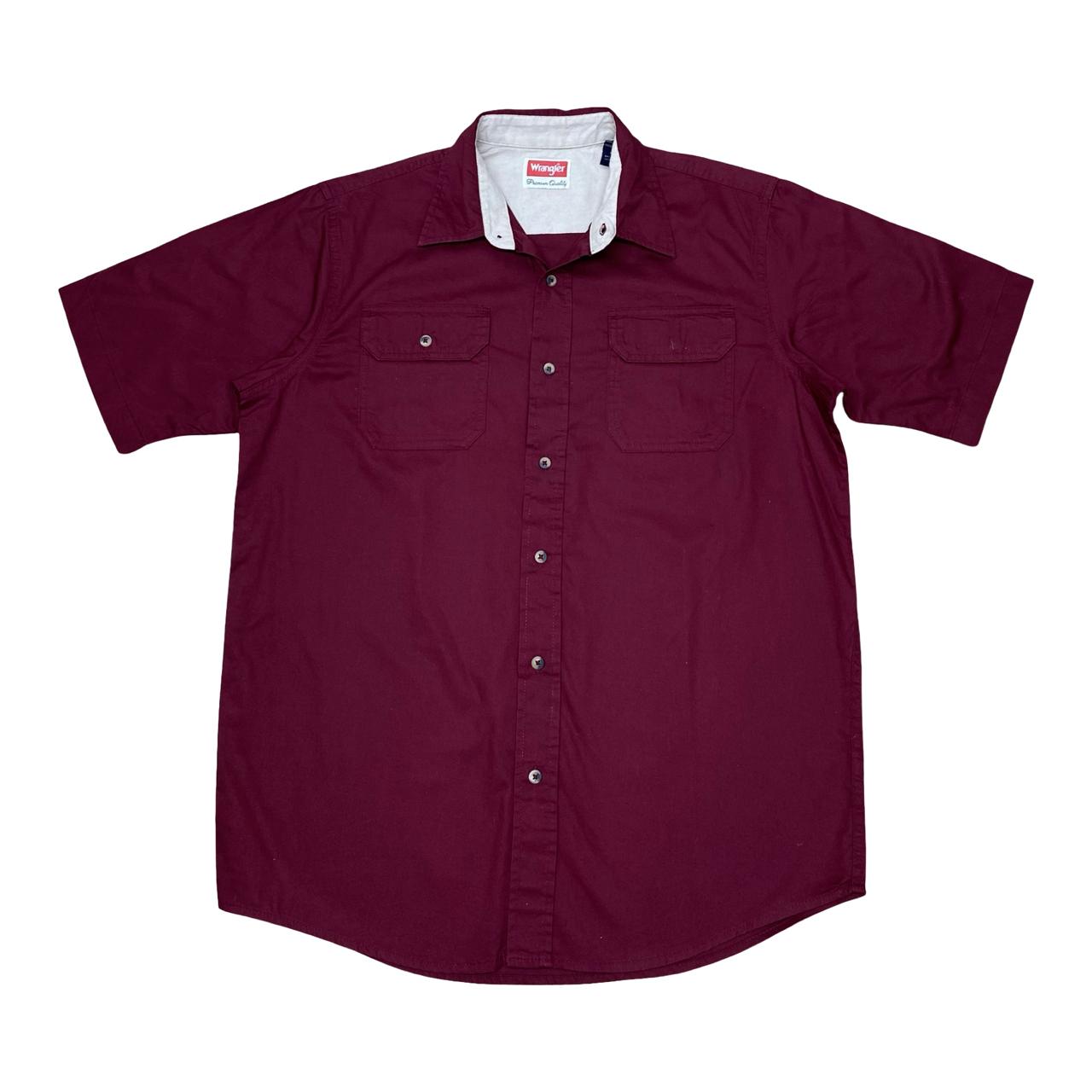 Wrangler Burgundy Short Sleeve Shirt | Large | Chest 23.5”
