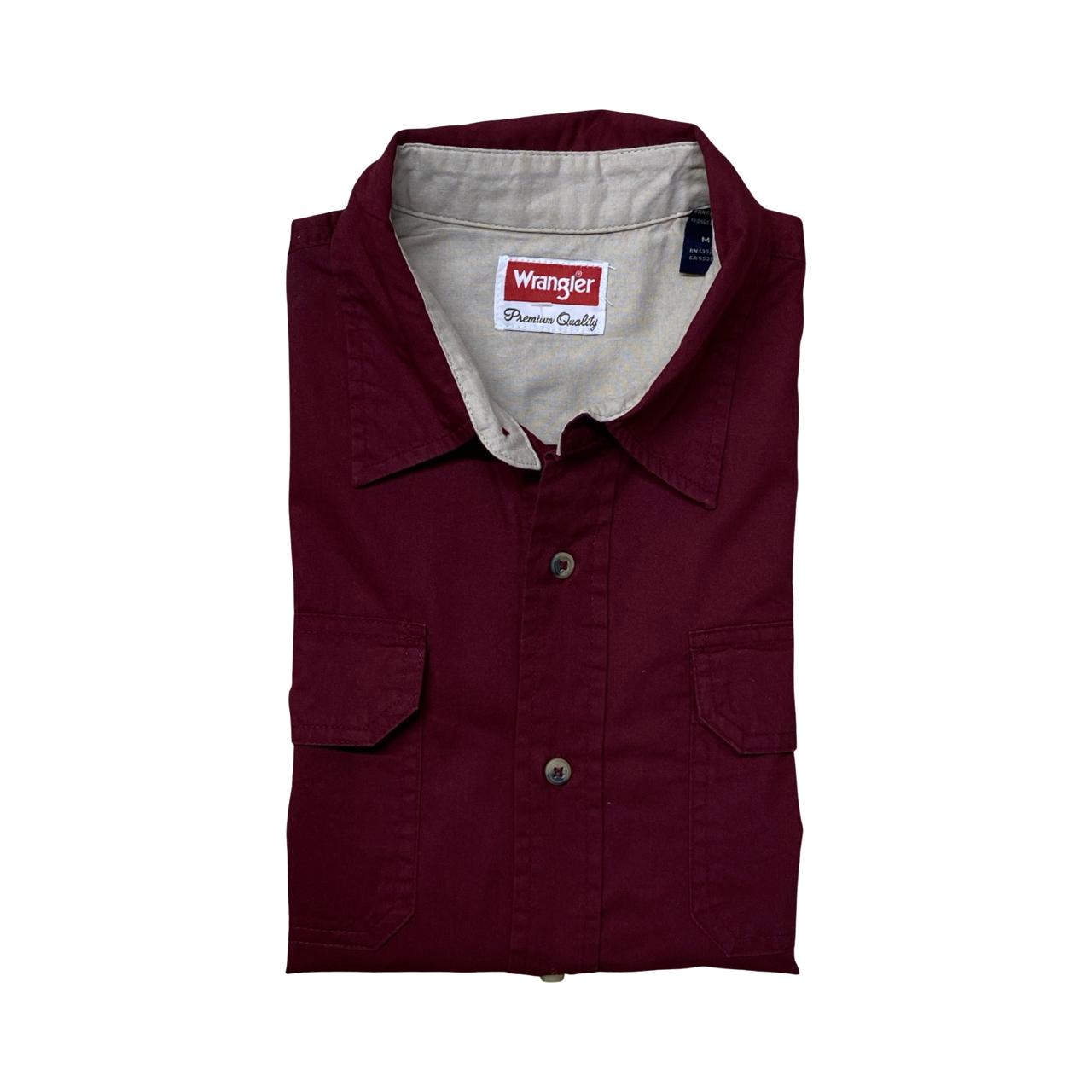Wrangler Burgundy Short Sleeve Shirt | Large | Chest 23.5”