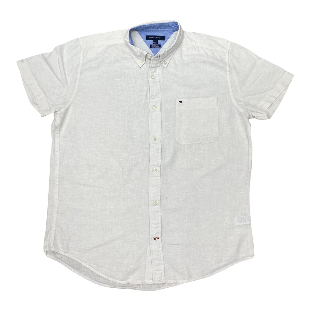 Tommy Hilfiger White Short Sleeve Shirt | Large | Chest 24.5”