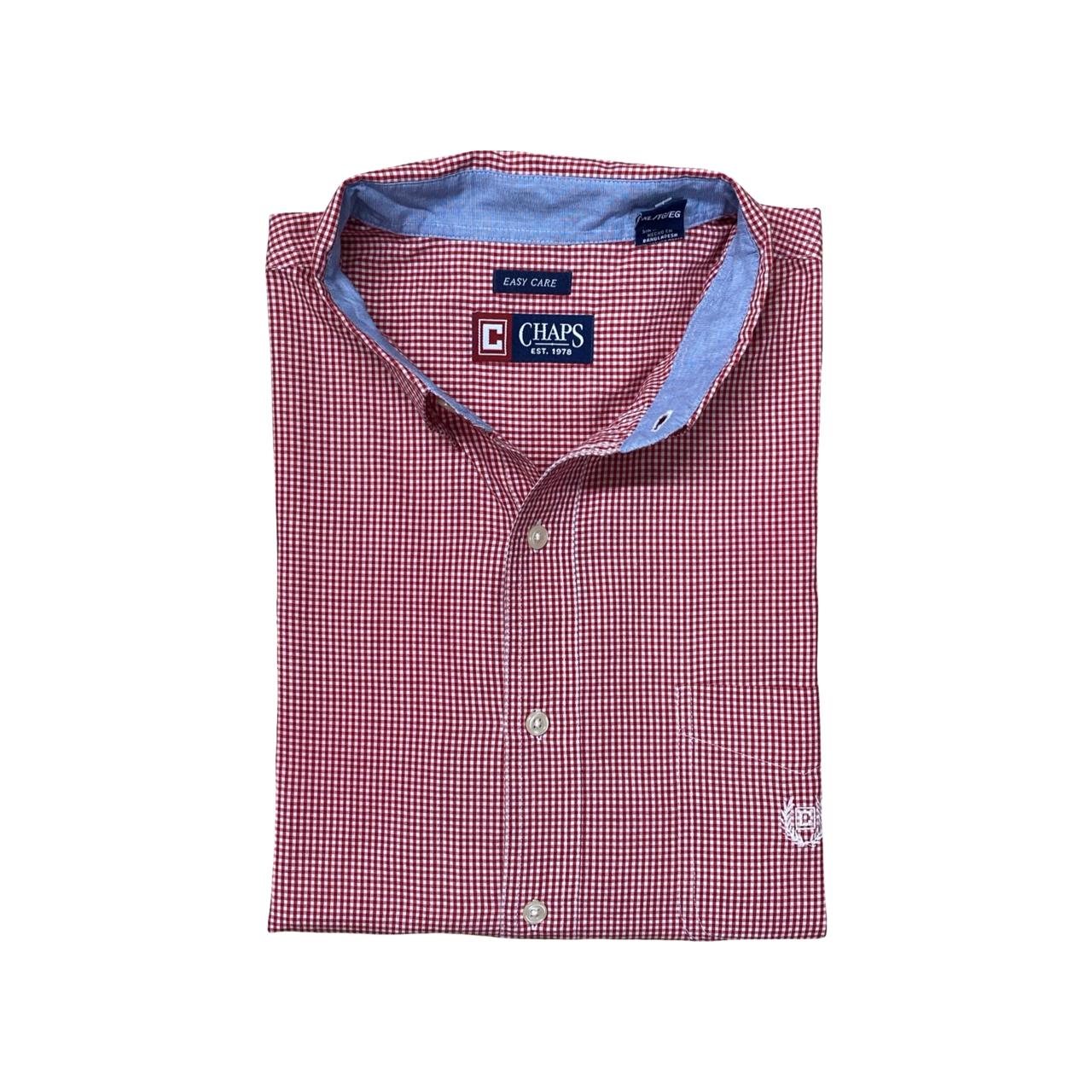 Chaps Red Micro-Check Short Sleeve Shirt | XL | Chest 25.5”