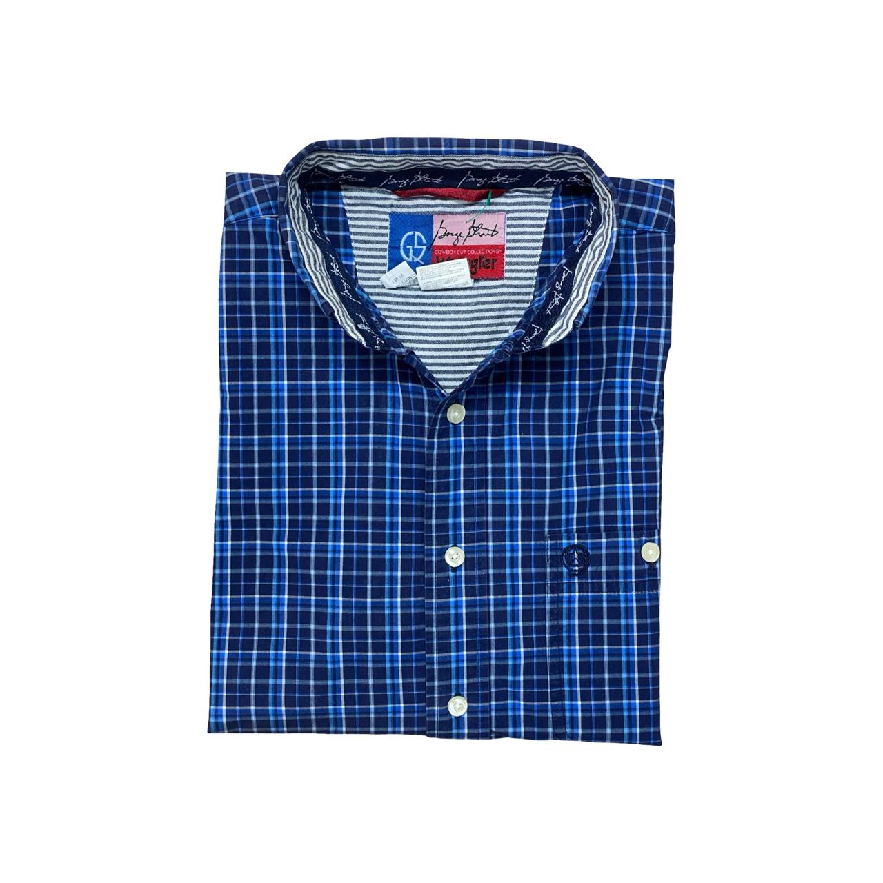 Wrangler Navy Check Shirt | Large | Chest 23.5”