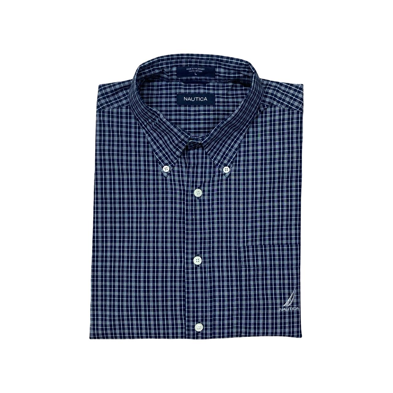 Nautica Navy Check Shirt | Large | Chest 23.5”