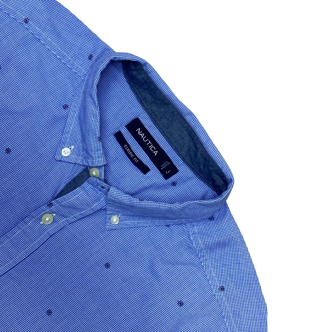 Nautica Blue Micro-Check Shirt | Large | Chest 24.5”