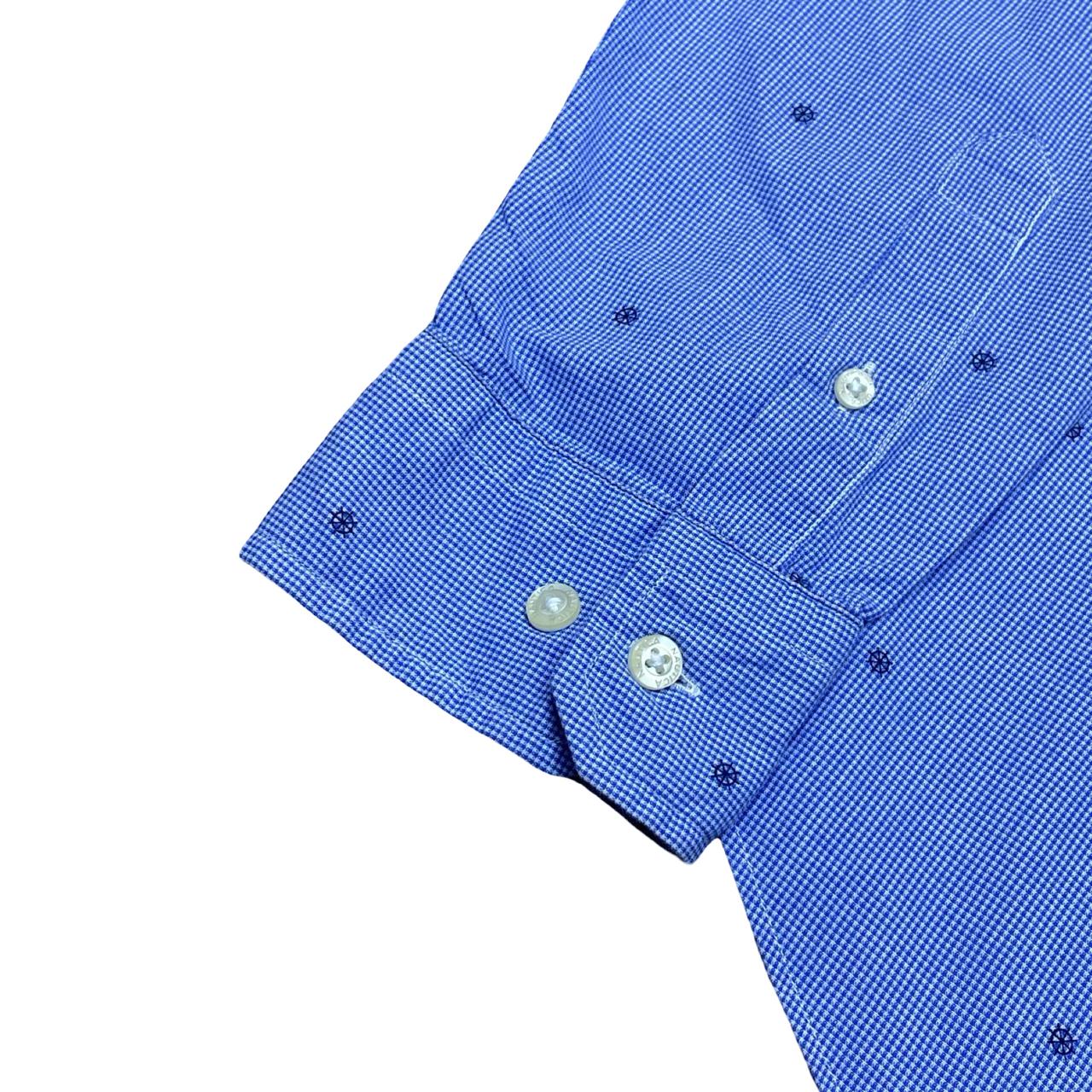 Nautica Blue Micro-Check Shirt | Large | Chest 24.5”