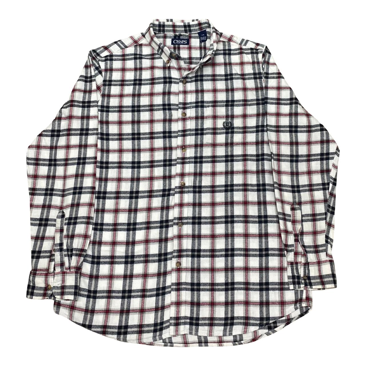 Chaps White & Black Check Shirt | Large | Chest 24”