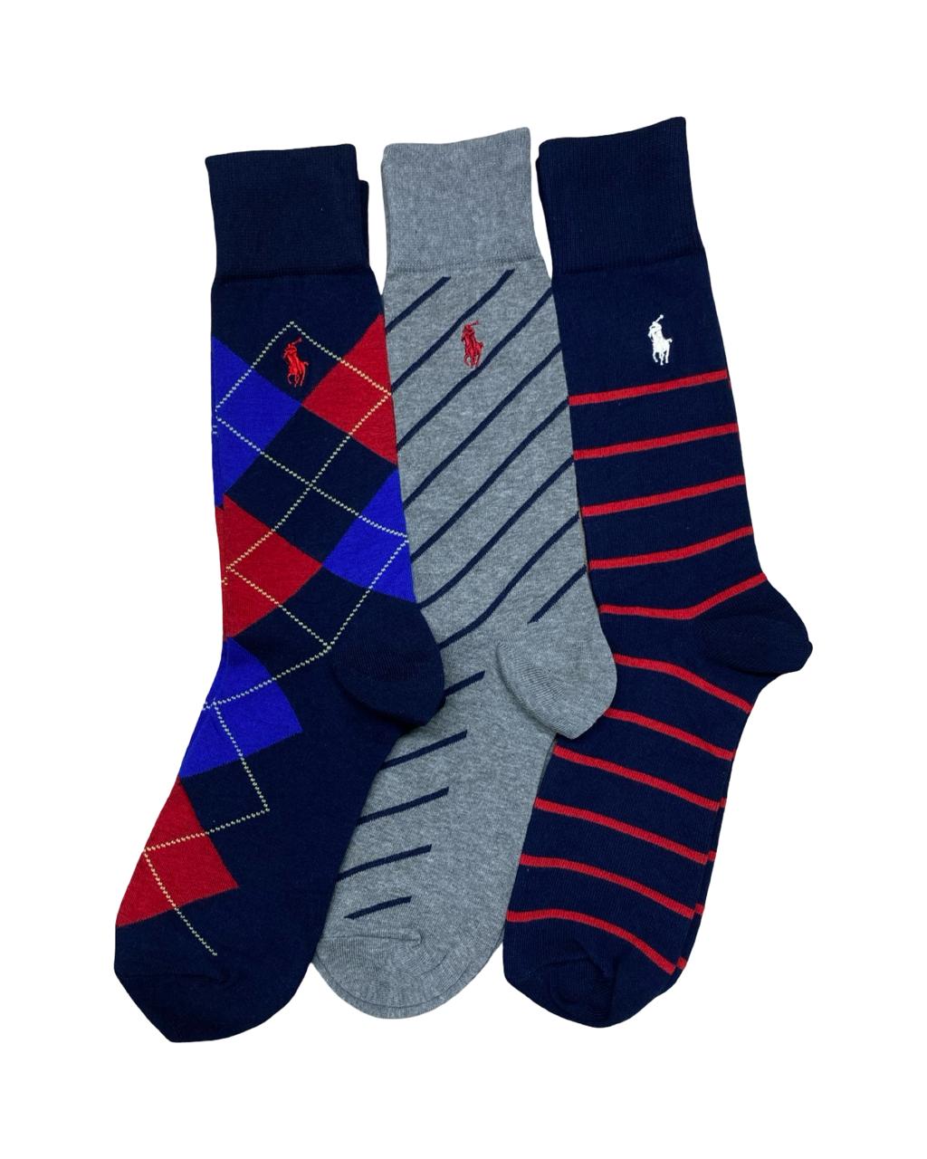 Ralph Lauren 3-Pair Classic Socks Set – Argyle, Stripe & Diagonal | Factory Leftovers