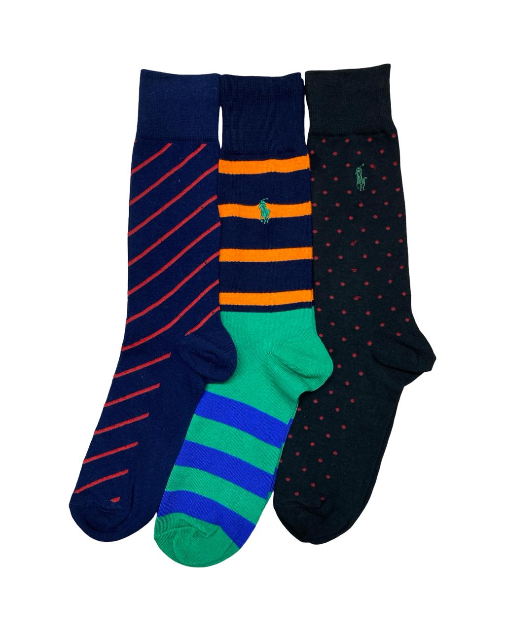 Ralph Lauren 3-Pair Color Stripe & Dot Socks Set – Multi | Factory Leftovers