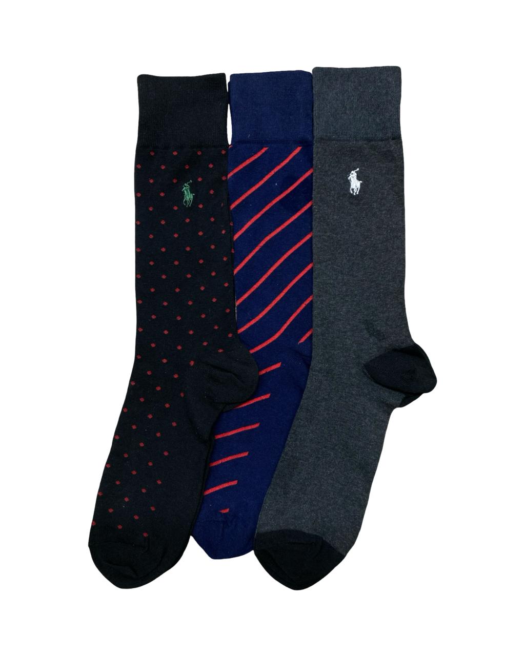 Ralph Lauren 3-Pair Classic Dress Socks Set – Dots, Diagonal & Solid | Factory Leftovers