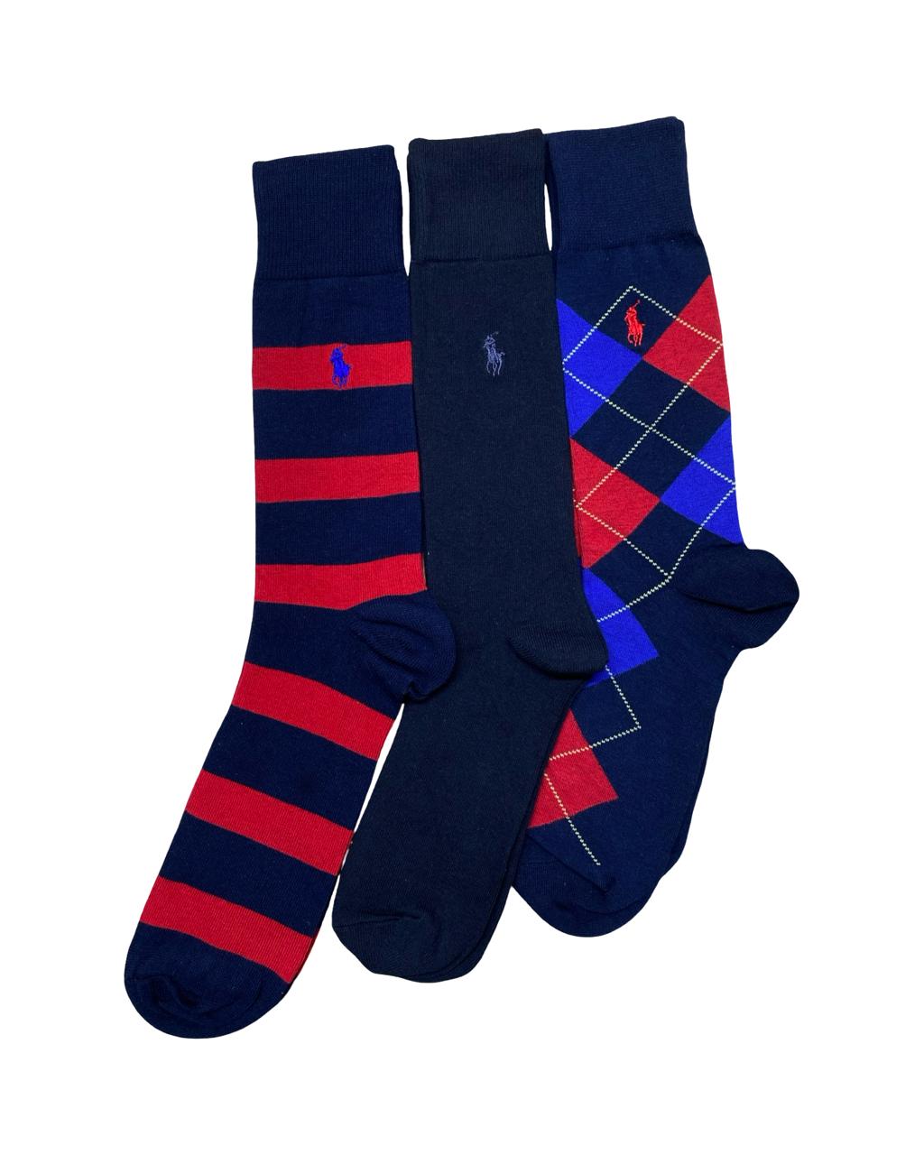 Ralph Lauren 3-Pair Navy Classics Socks Set – Stripe, Solid & Argyle | Factory Leftovers