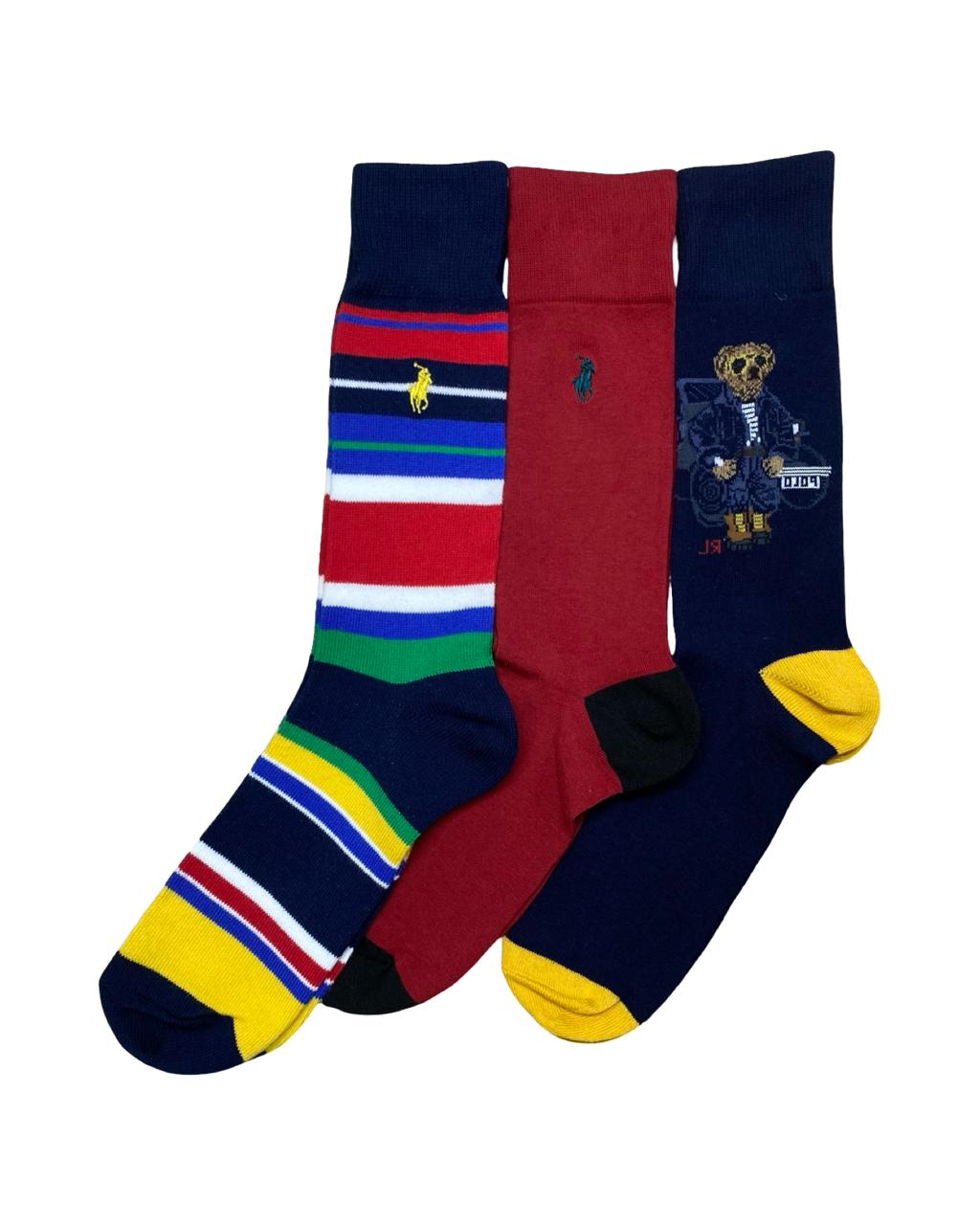 Ralph Lauren 3-Pair Color Stripe & Polo Bear Socks Set – Multi | Factory Leftovers