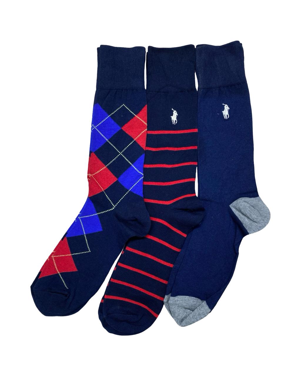 Ralph Lauren 3-Pair Argyle & Classic Stripe Socks Set – Navy Mix | Factory Leftovers
