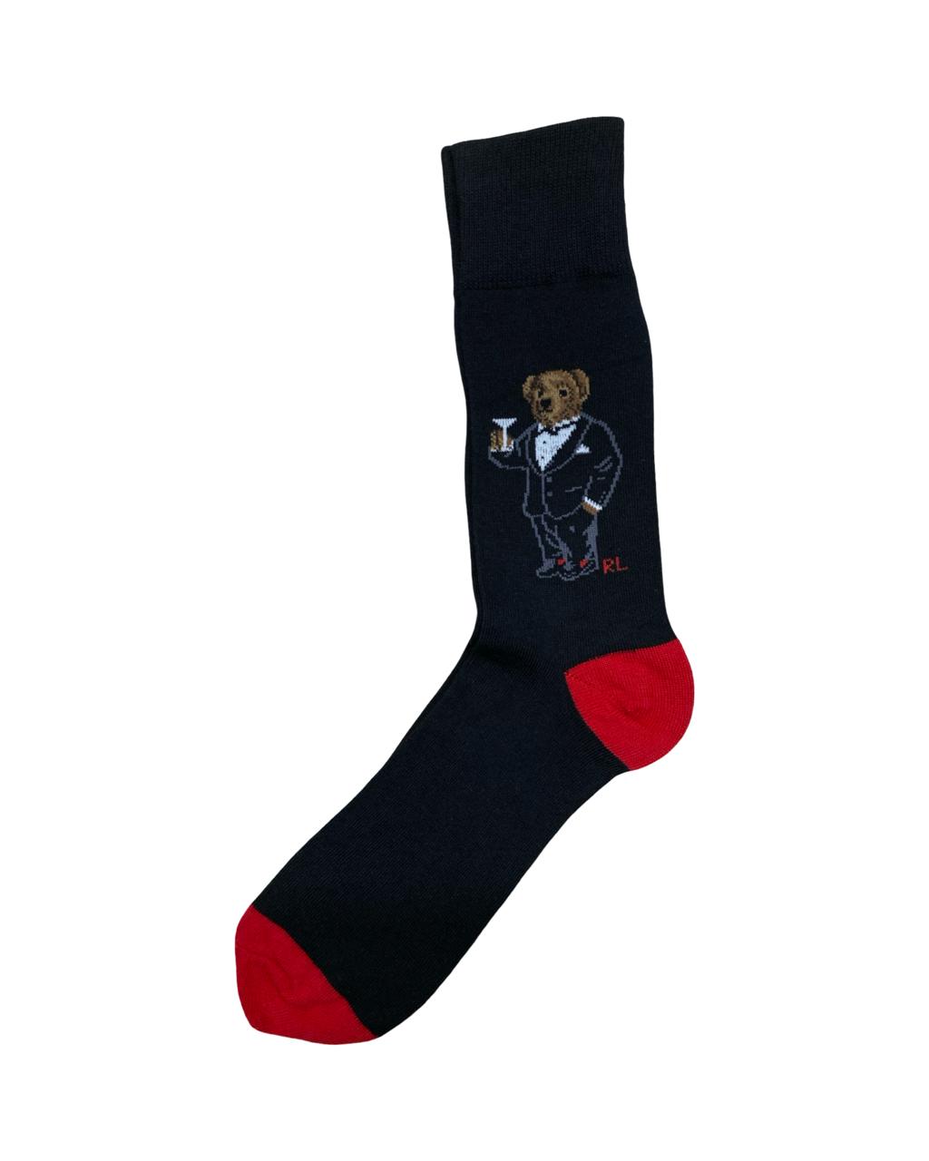 Ralph Lauren Martini Bear Socks – Black with Red Accents | Factory Leftovers