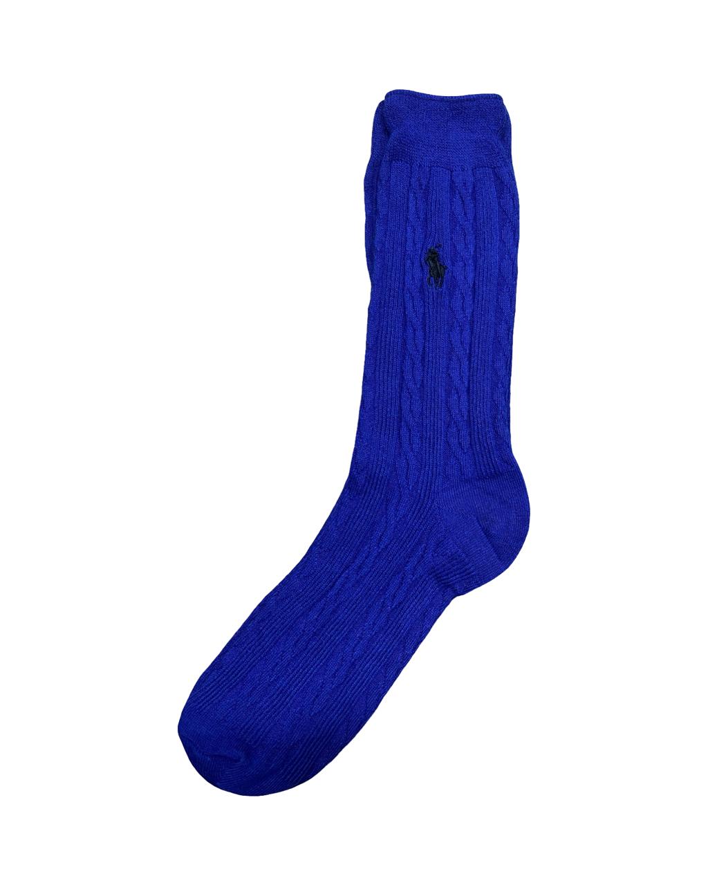 Ralph Lauren Cable Knit Socks – Royal Blue with Black Polo Logo | Factory Leftovers