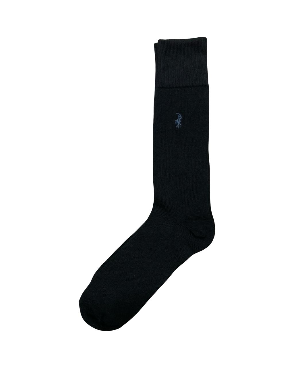 Ralph Lauren Classic Dress Socks – Black with Navy Polo Logo | Factory Leftovers