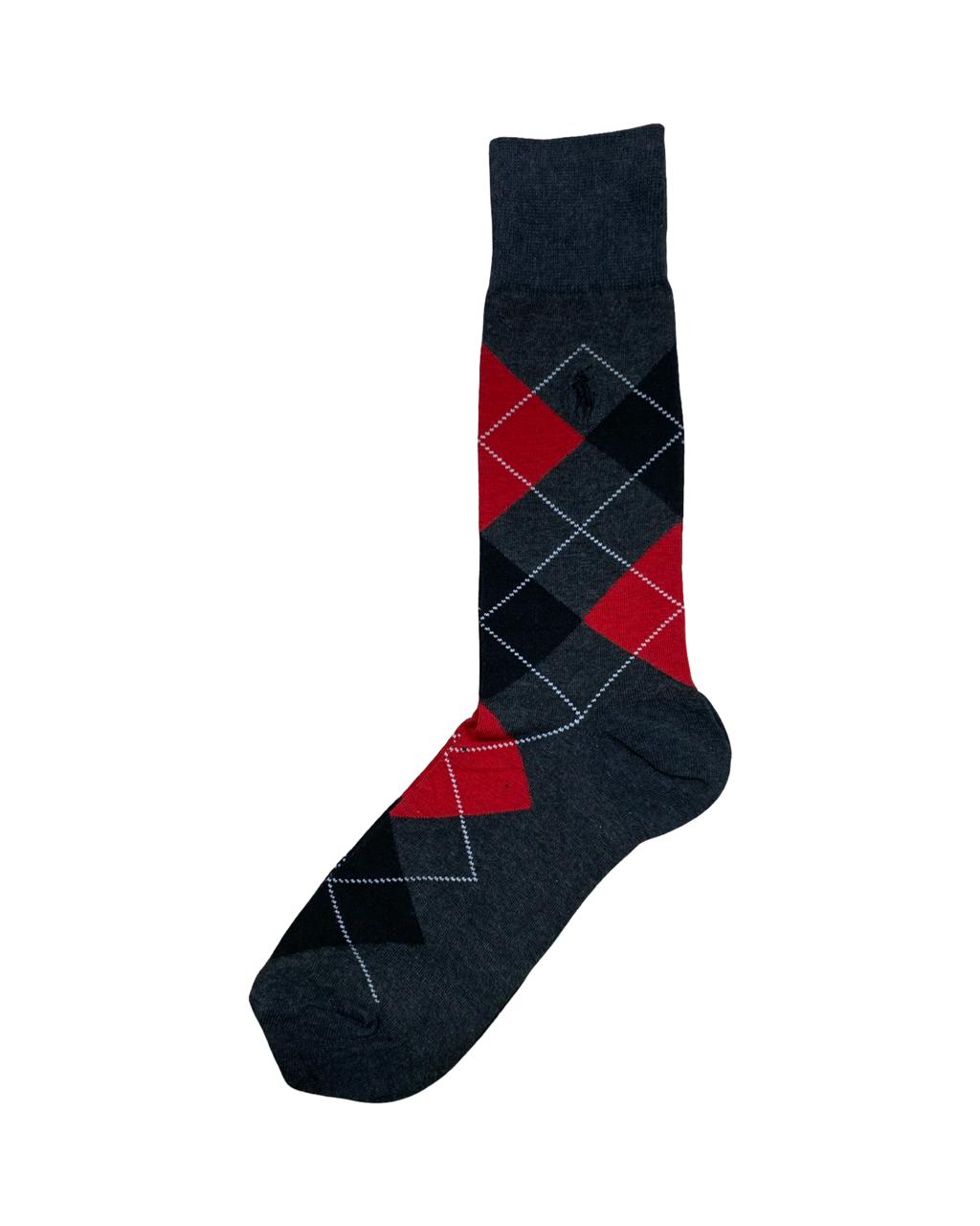 Ralph Lauren Argyle Dress Socks – Charcoal, Red & Black | Factory Leftovers