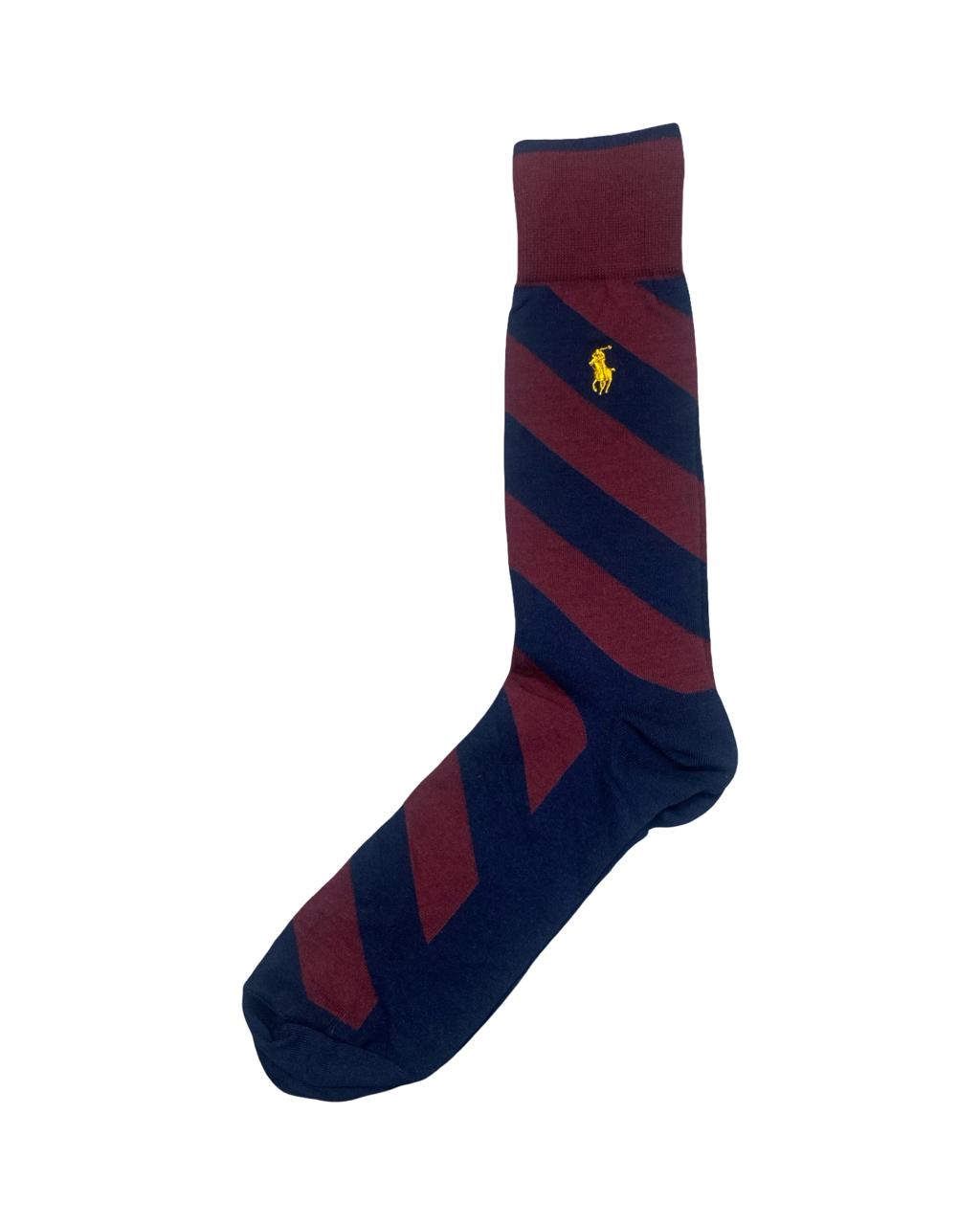 Ralph Lauren Diagonal Stripe Socks – Burgundy & Navy | Factory Leftovers