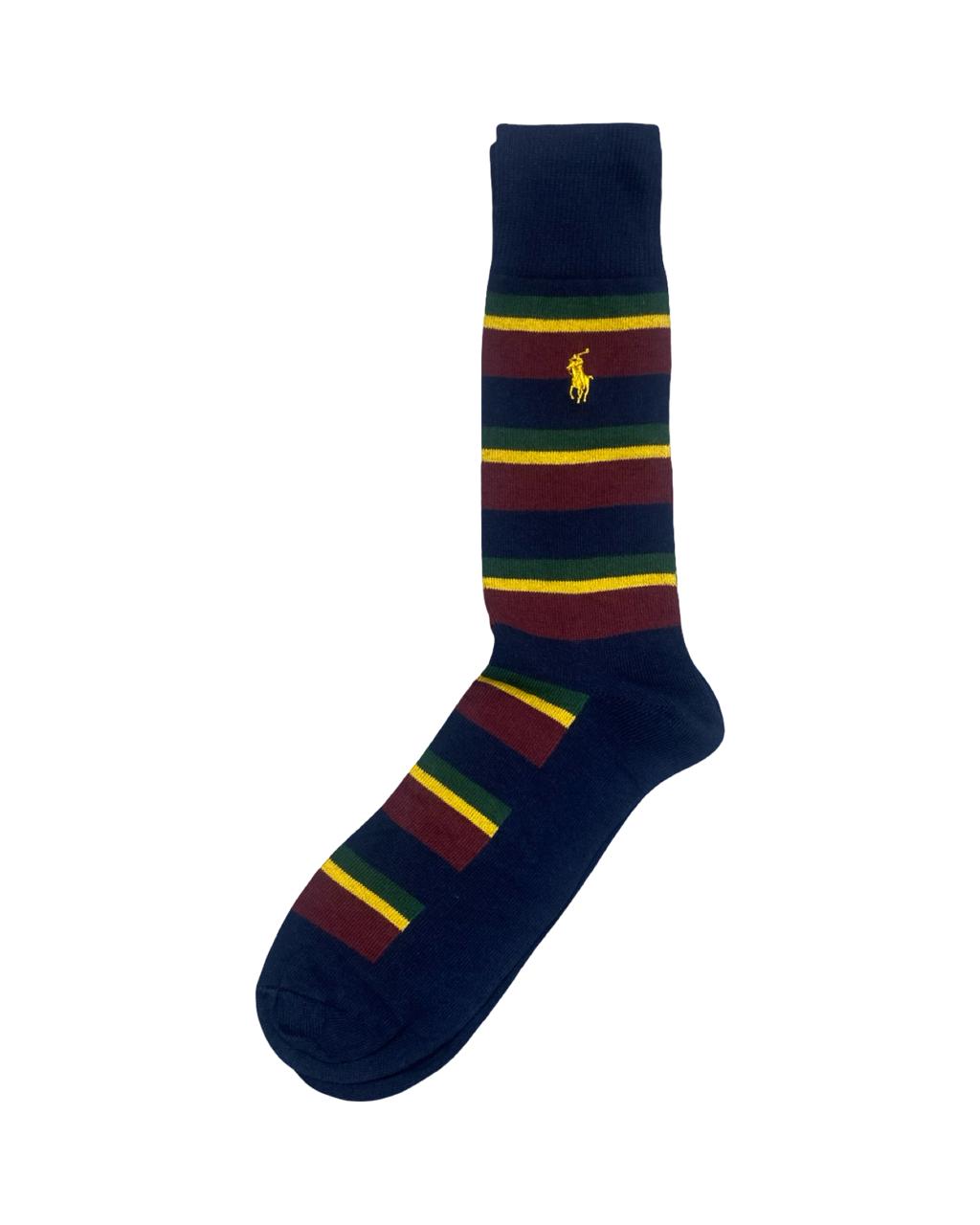 Ralph Lauren Navy Striped Socks – Yellow, Green & Maroon Accents | Factory Leftovers