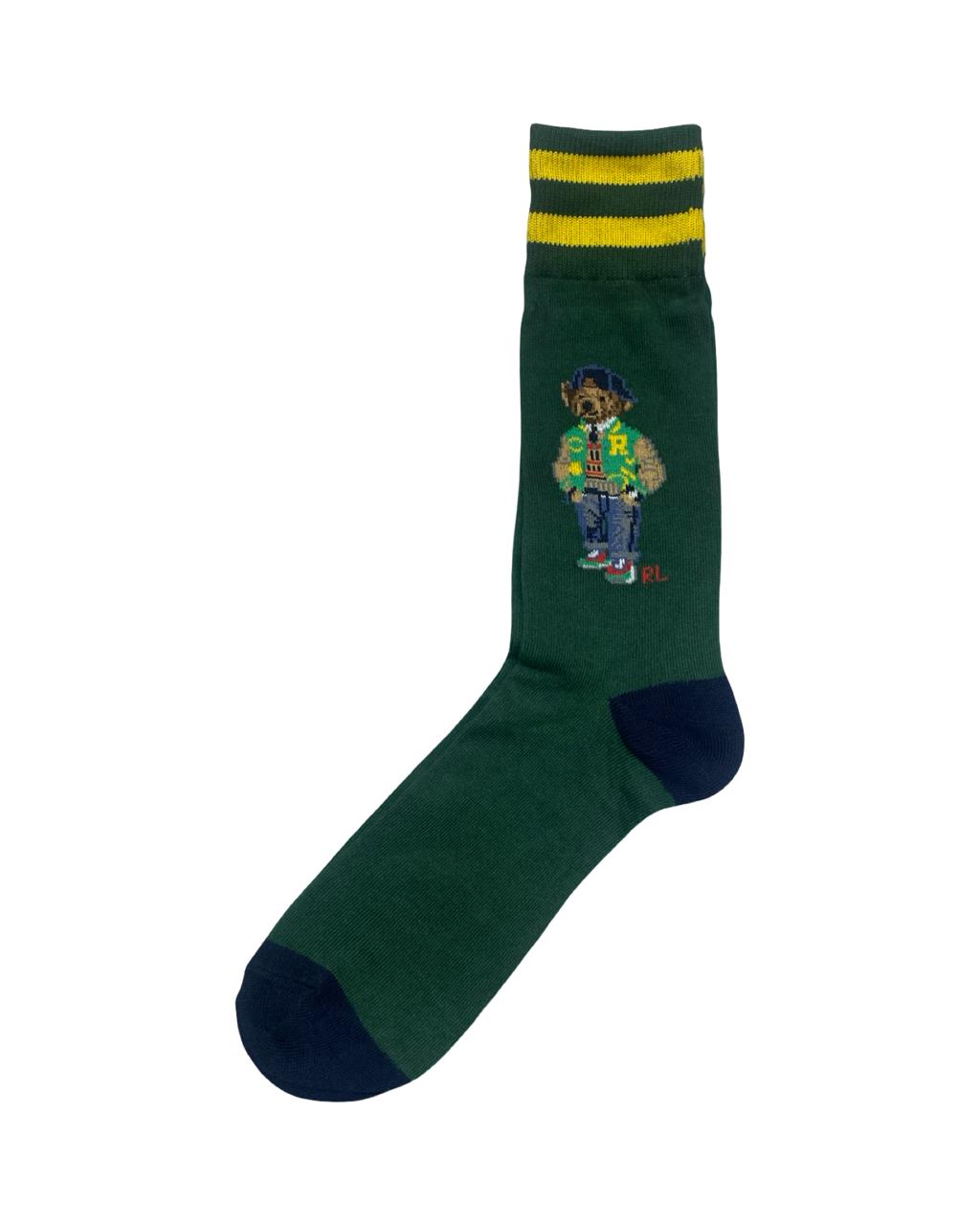 Ralph Lauren Polo Bear Socks – Green with Yellow Stripes | Factory Leftovers