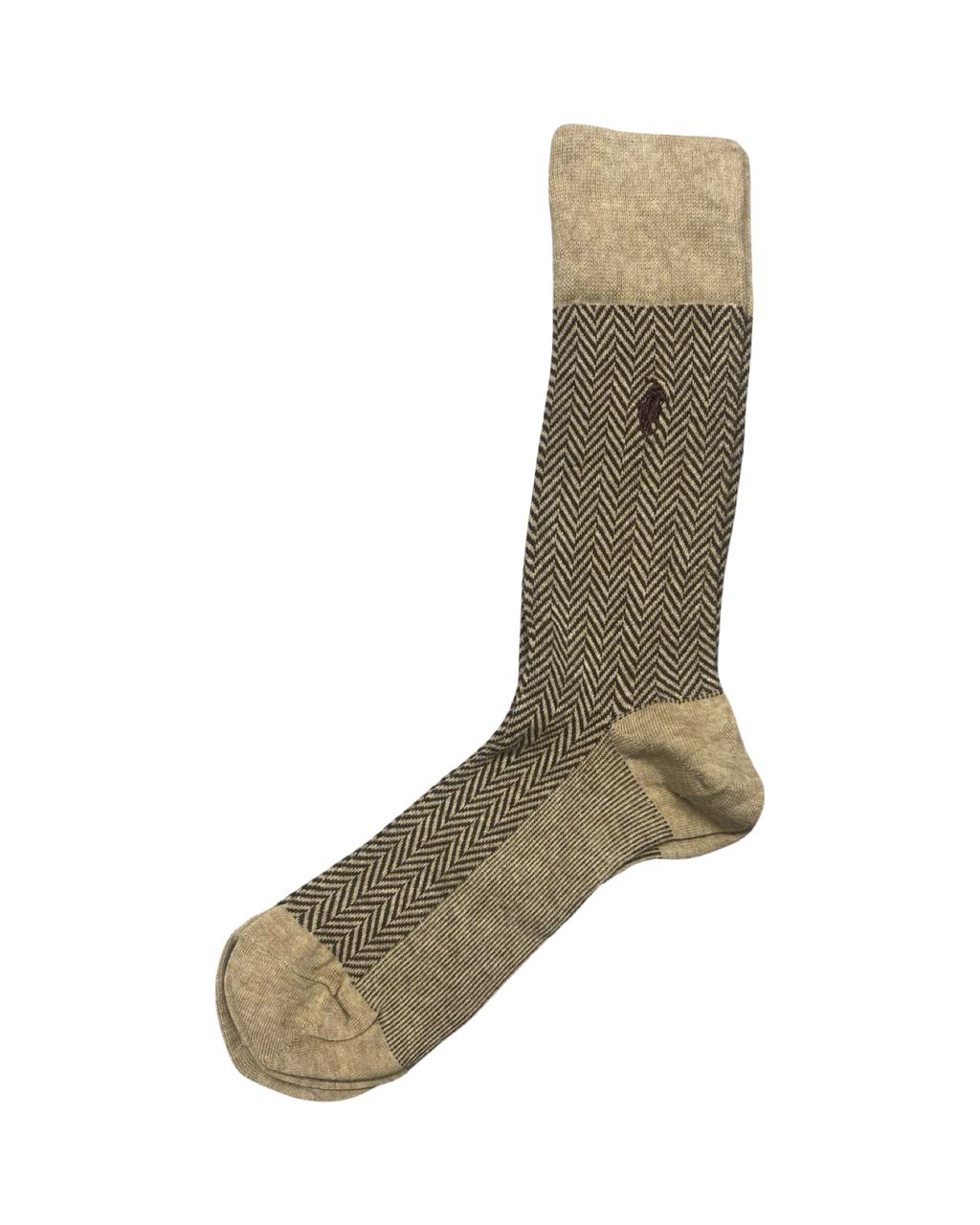 Ralph Lauren Herringbone Dress Socks – Beige & Brown | Factory Leftovers