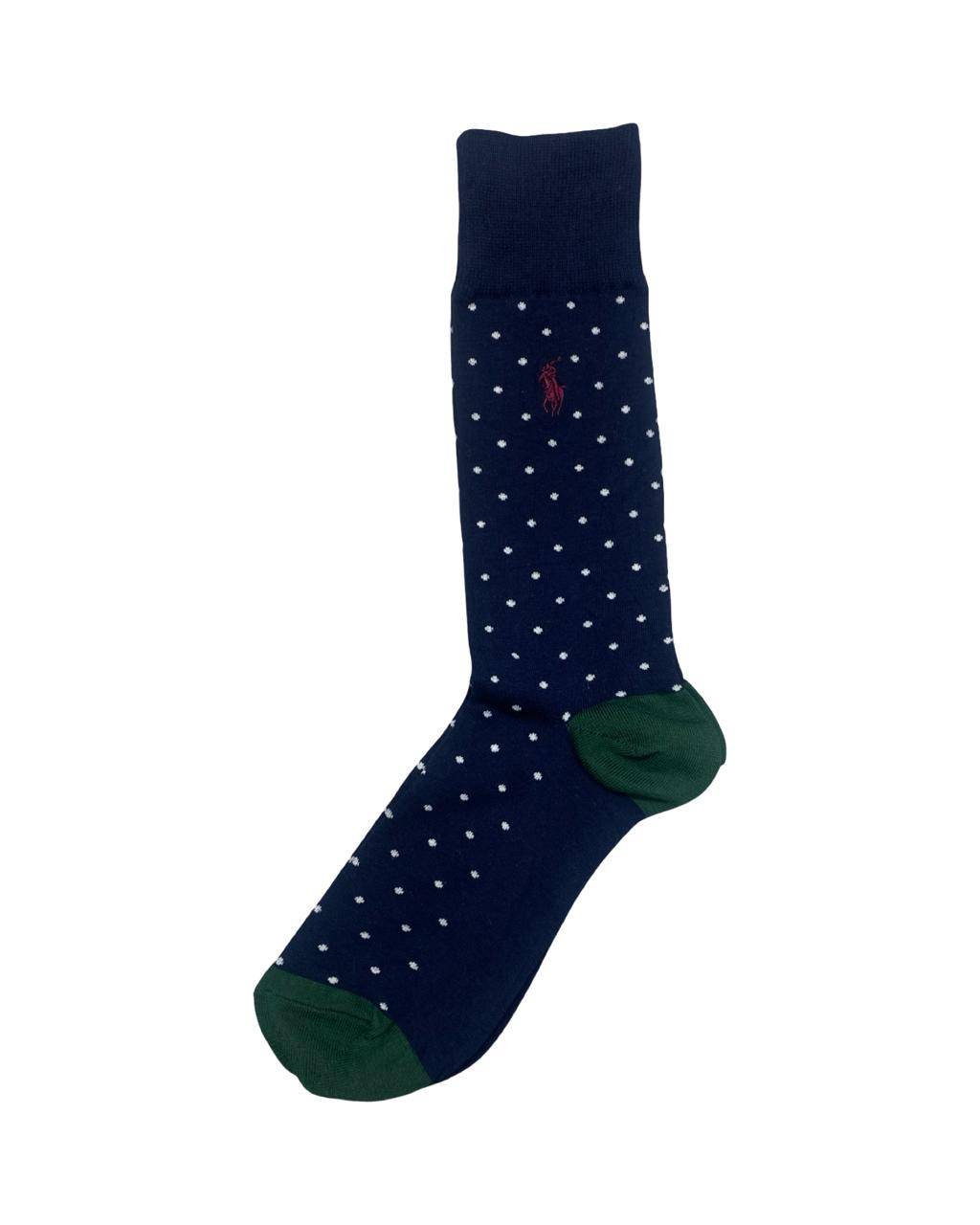 Ralph Lauren Polka Dot Dress Socks – Navy with Green Accents | Factory Leftovers