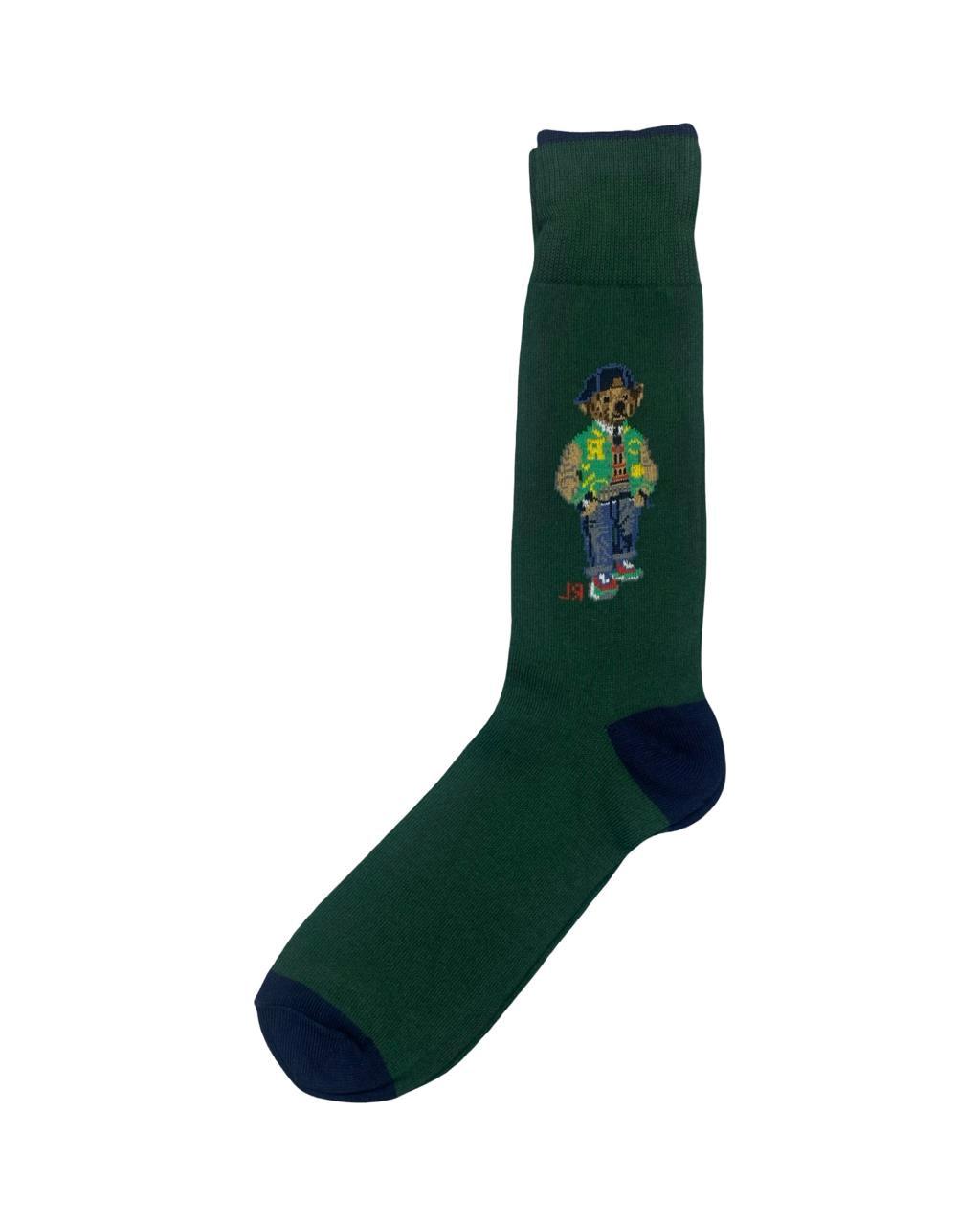 Ralph Lauren Polo Bear Socks – Green with Navy Accents | Factory Leftovers