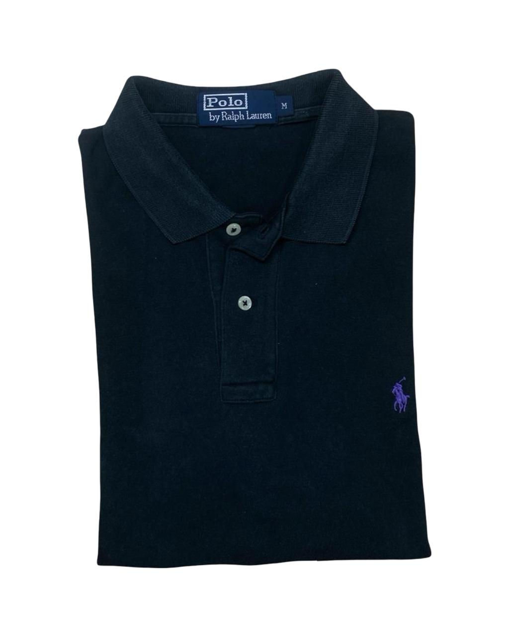 Polo Ralph Lauren Black Piqué Polo Shirt (Purple Pony) | Medium | Chest 22”